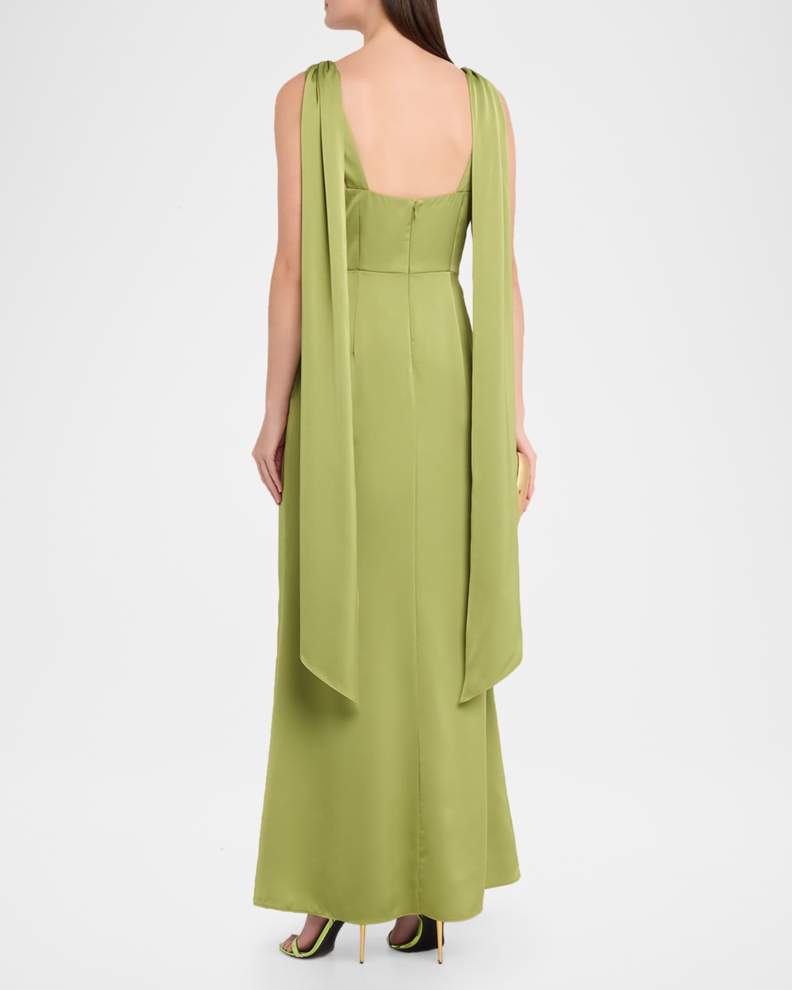 aidan mattox green dress Aidan Mattox Draped Plunging Crepe Back Satin Gown