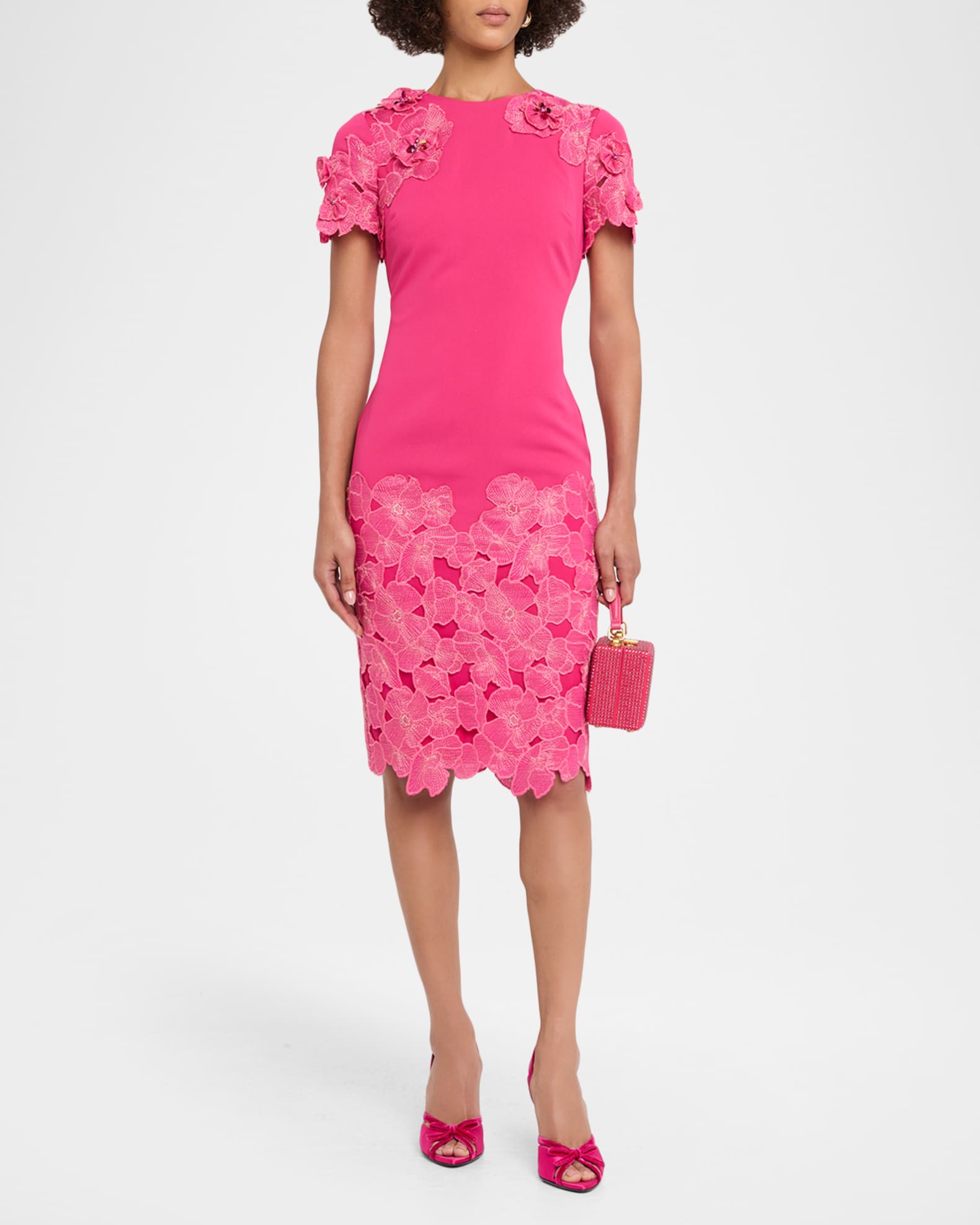 knee length dresses for ladies Sleeveless 3D Floral Appliqué Trumpet Gown by Badgley Mischka