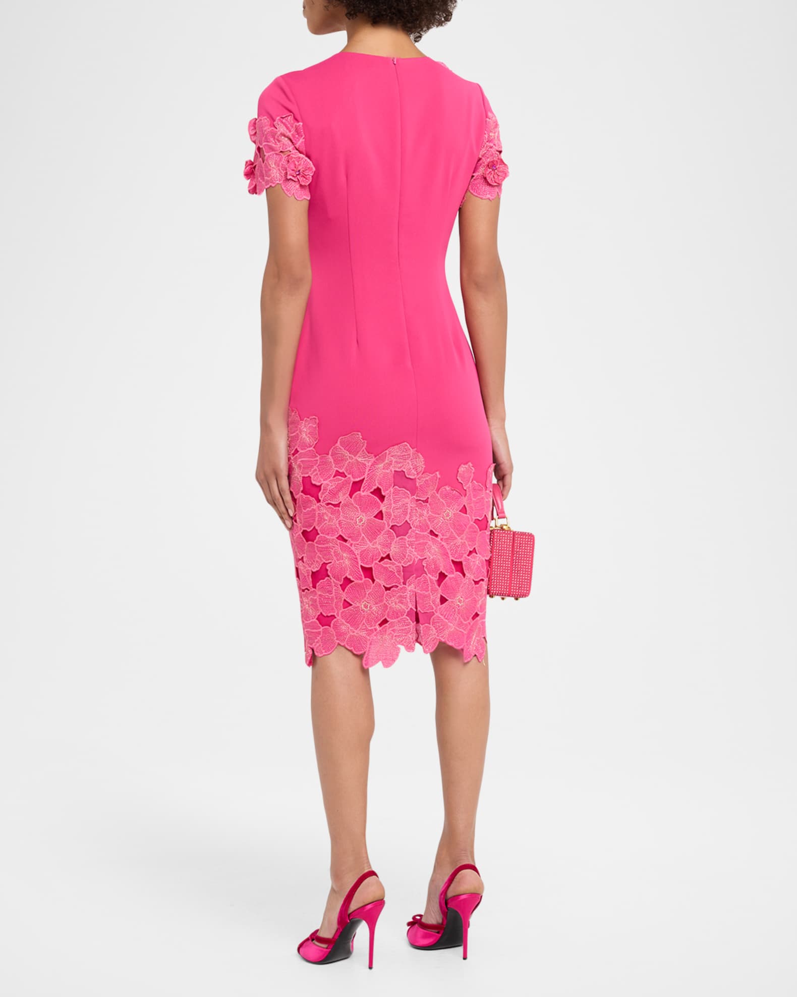 Badgley Mischka Floral Lace & Crepe Bodycon Dress | Neiman Marcus