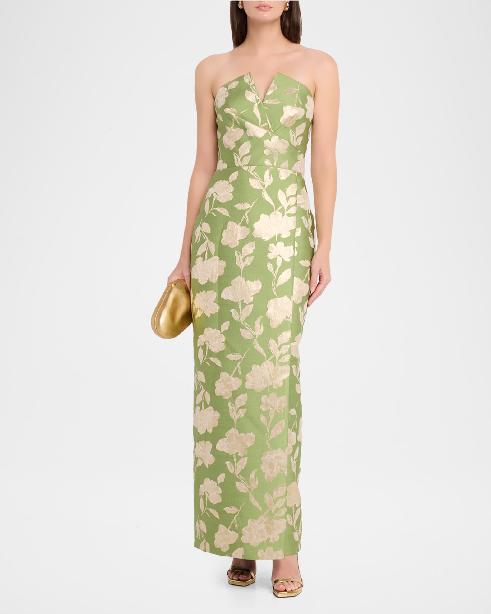 aidan mattox metallic jacquard dress Aidan Mattox Strapless Metallic Jacquard Column Gown, Fern, Women's, 0, Evening Formal Gala Gowns Mother of the Bride Groom Strapless Gowns