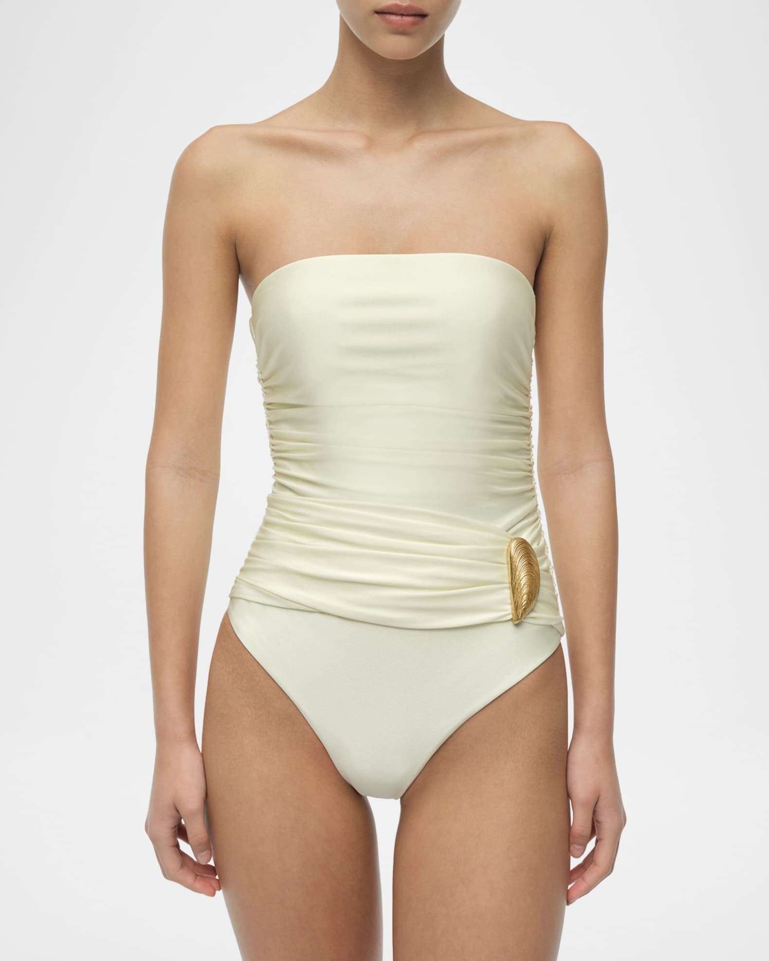 SIMKHAI Lorena Shell Strapless One-Piece Swimsuit | Neiman Marcus