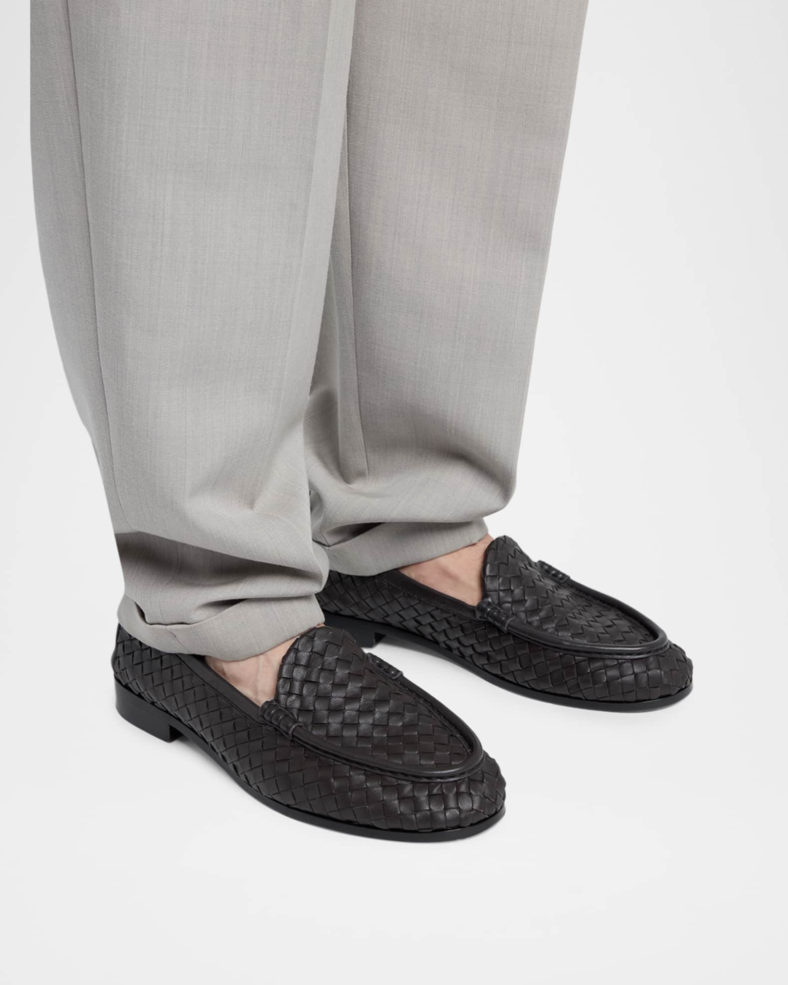 Bottega Veneta Men's Silenzio Intrecciato Napa Leather Loafers
