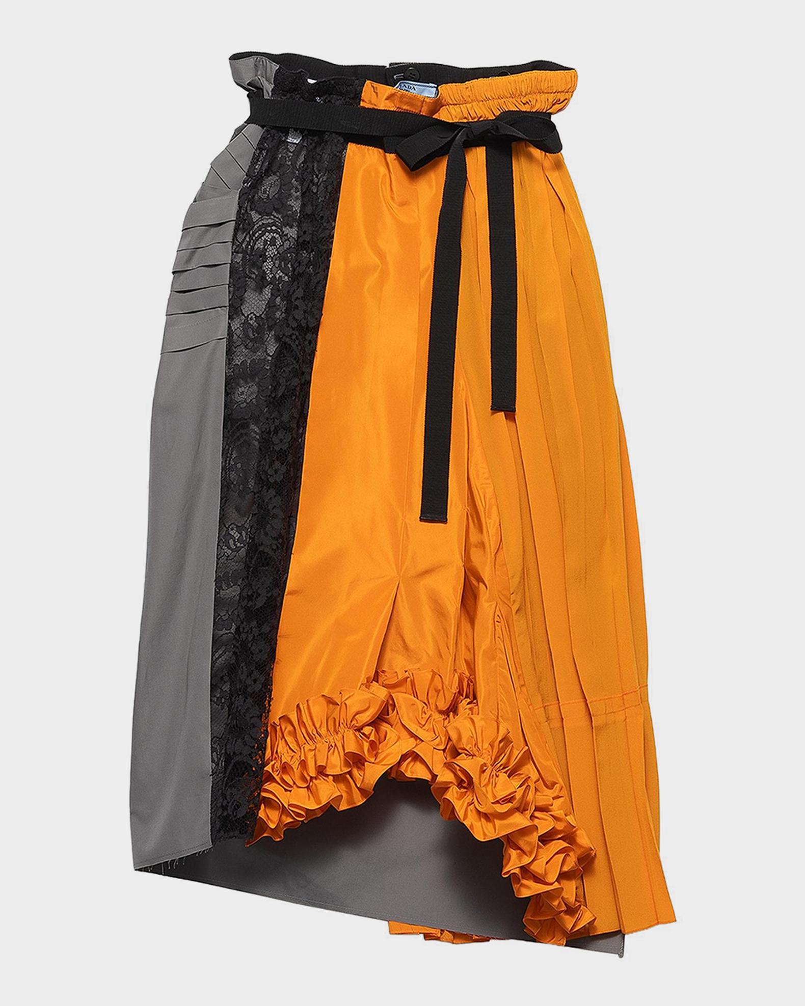 Prada Technical Taffeta Patchwork Midi Skirt | Neiman Marcus