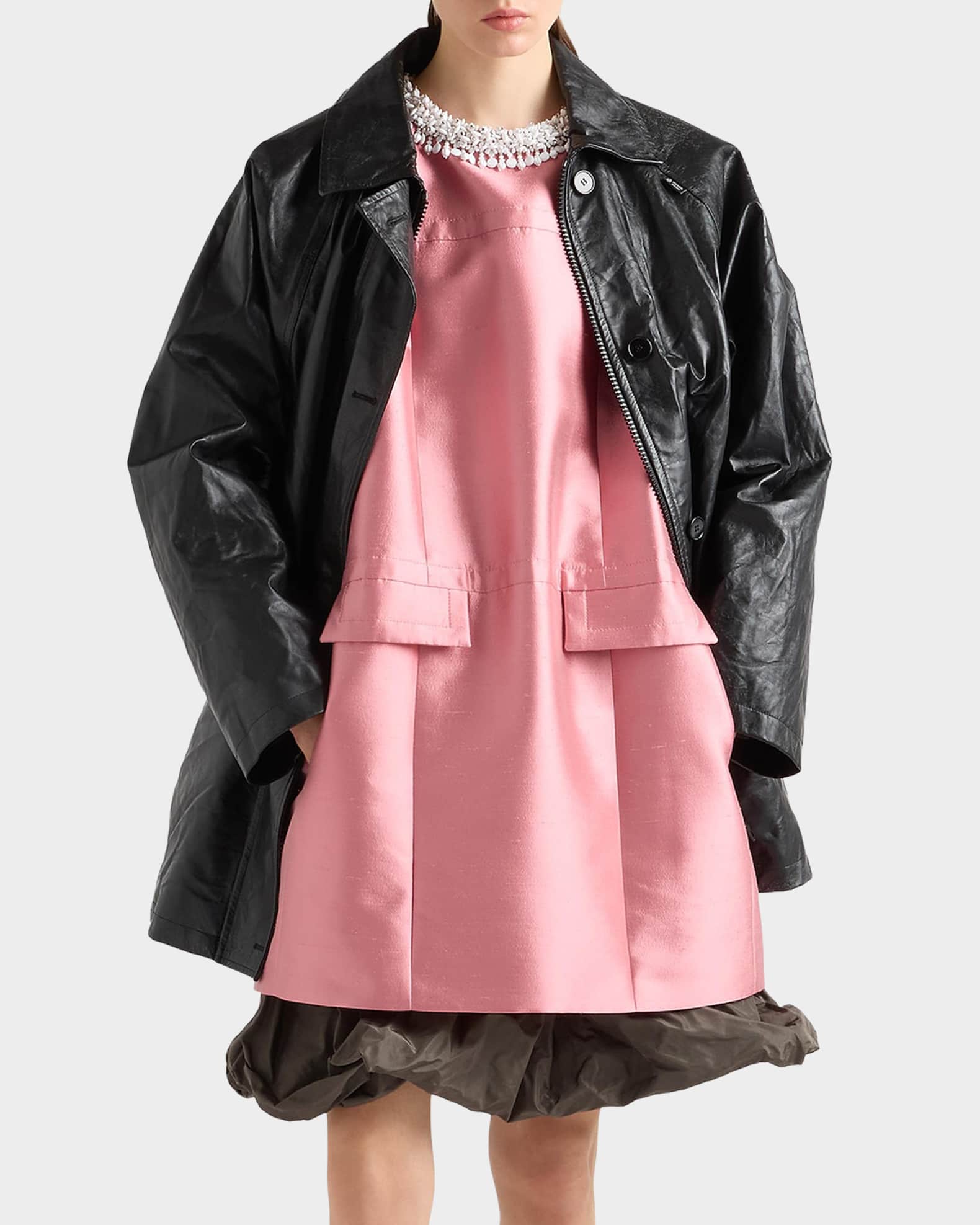 Prada Beaded Double Shantung Mini Shift Dress | Neiman Marcus