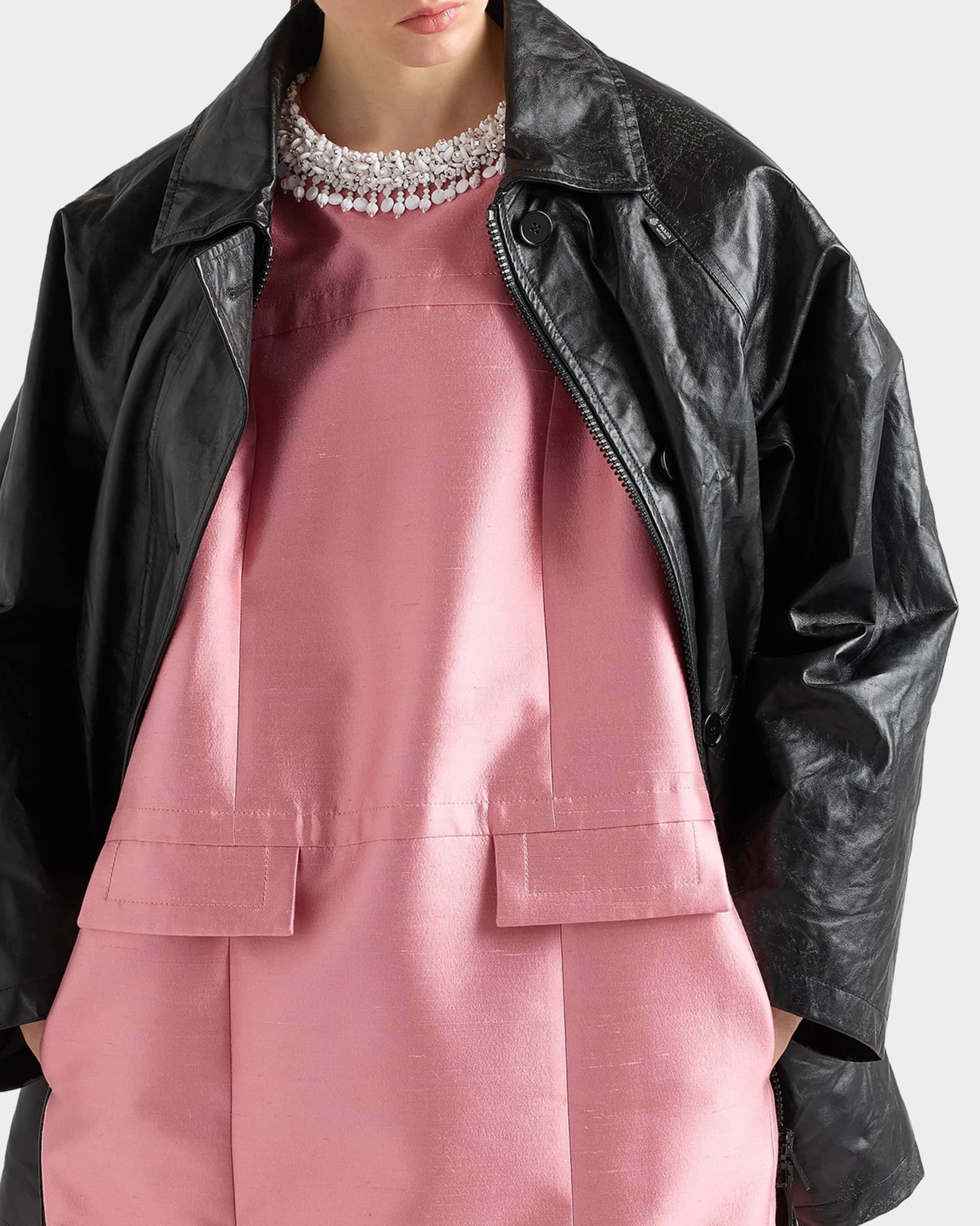 Prada Beaded Double Shantung Mini Shift Dress | Neiman Marcus