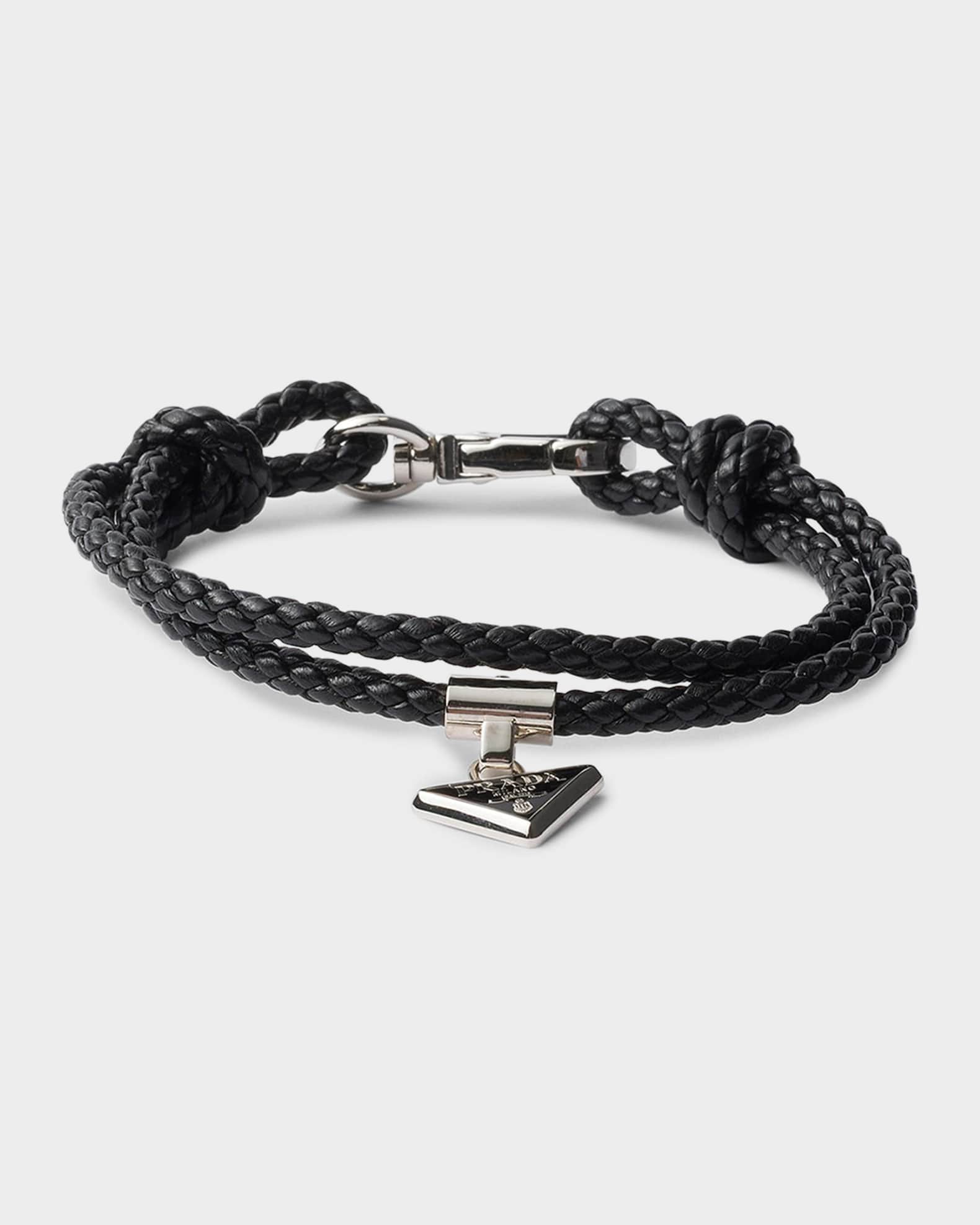 Prada Nappa Leather Logo Charm Bracelet | Neiman Marcus