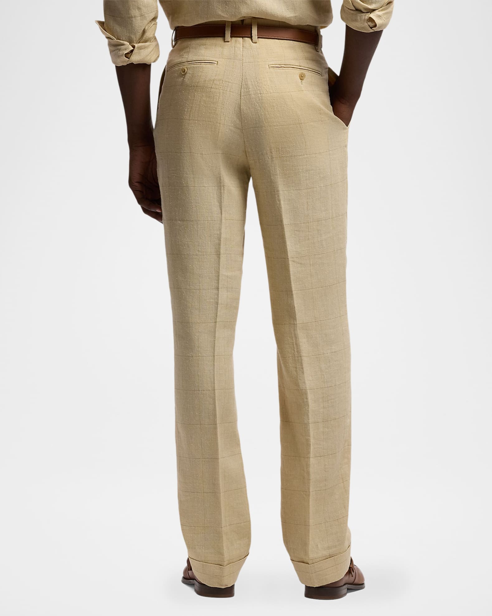 Ralph Lauren Purple Label Men's Linen-Blend Windowpane Pleated