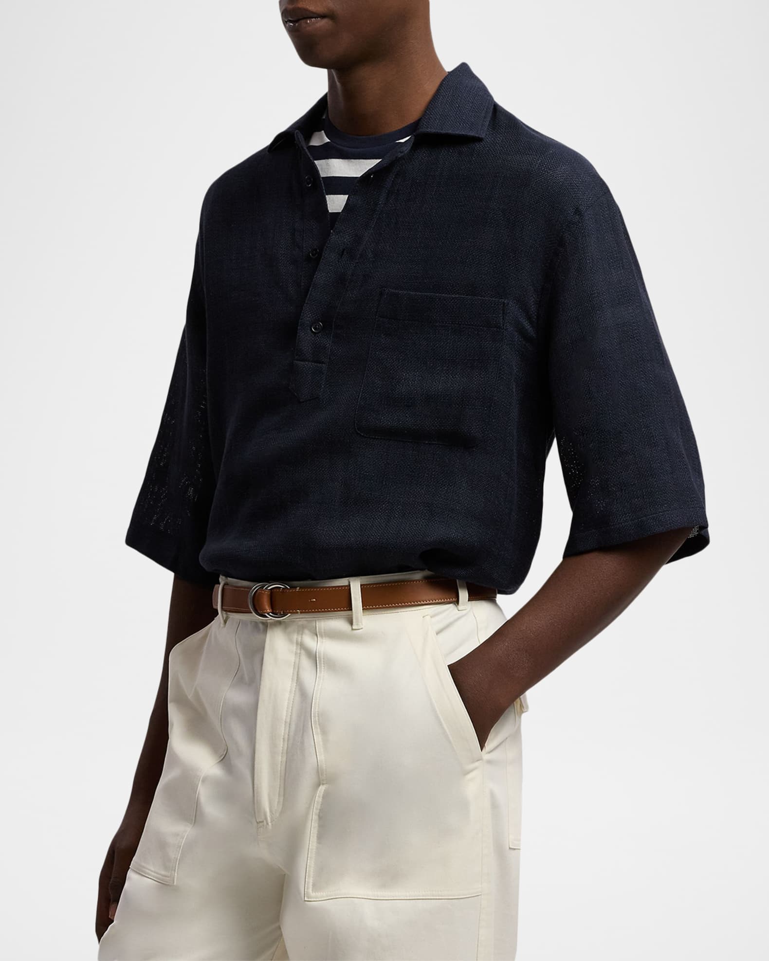 Ralph Lauren Purple Label Relaxed Fit Basket-Woven Shirt | Neiman