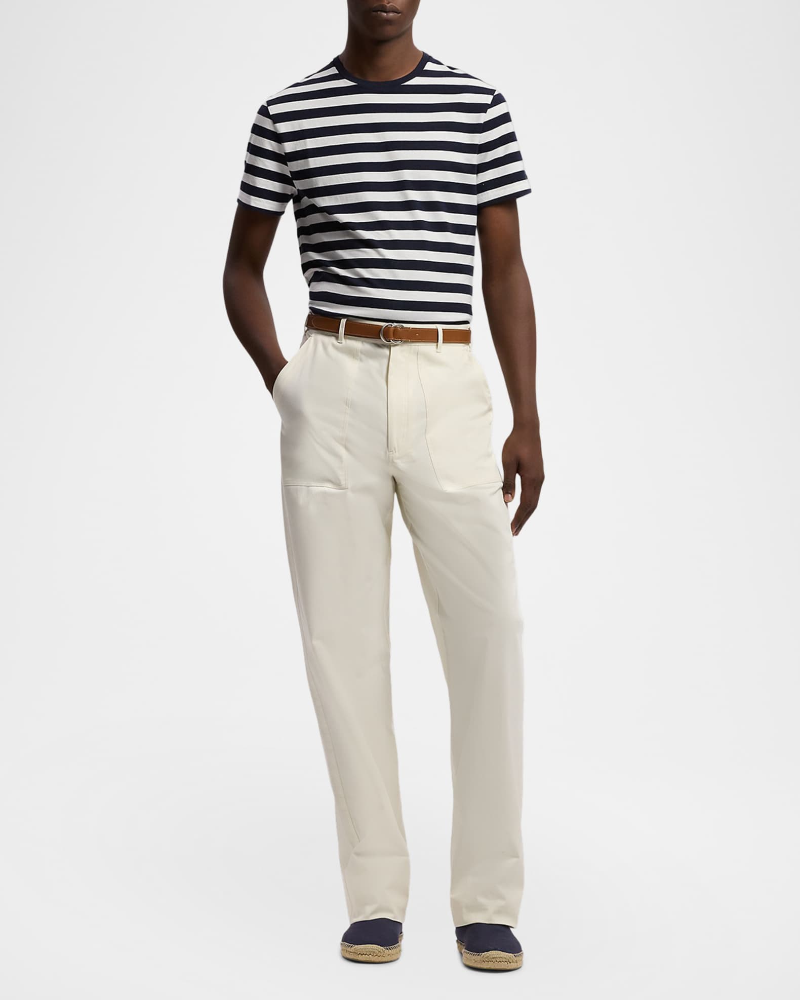 Ralph Lauren Purple Label Striped Lisle-Piqué Crewneck T-Shirt