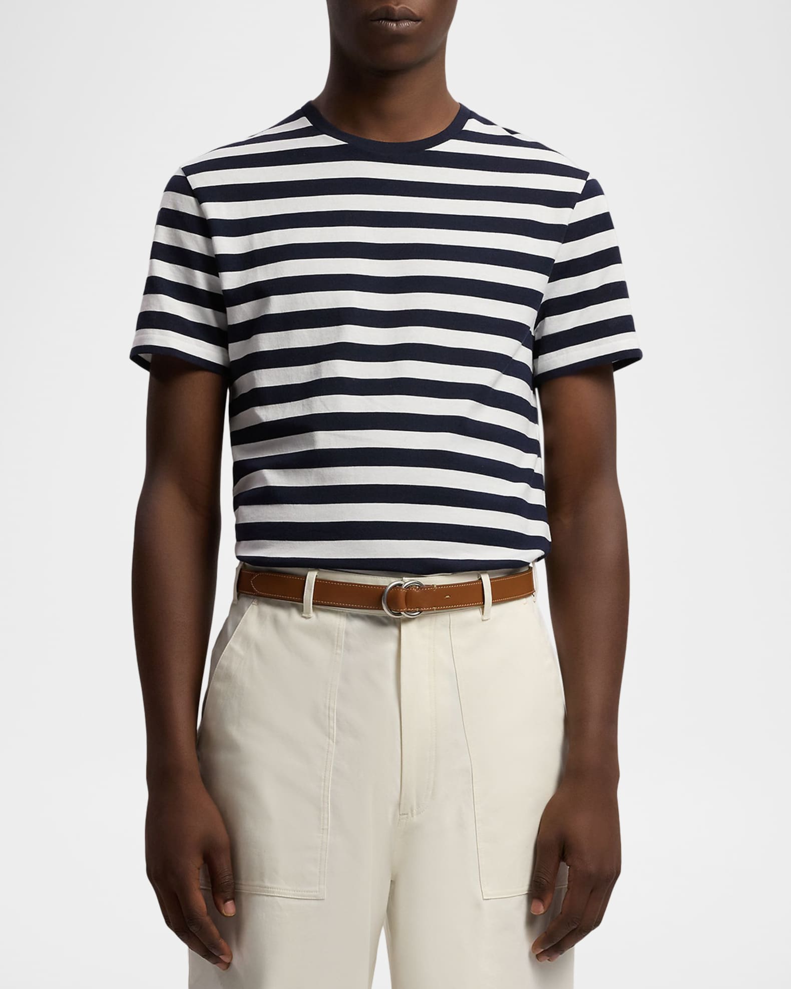 Ralph Lauren Purple Label Striped Lisle-Piqué Crewneck T-Shirt