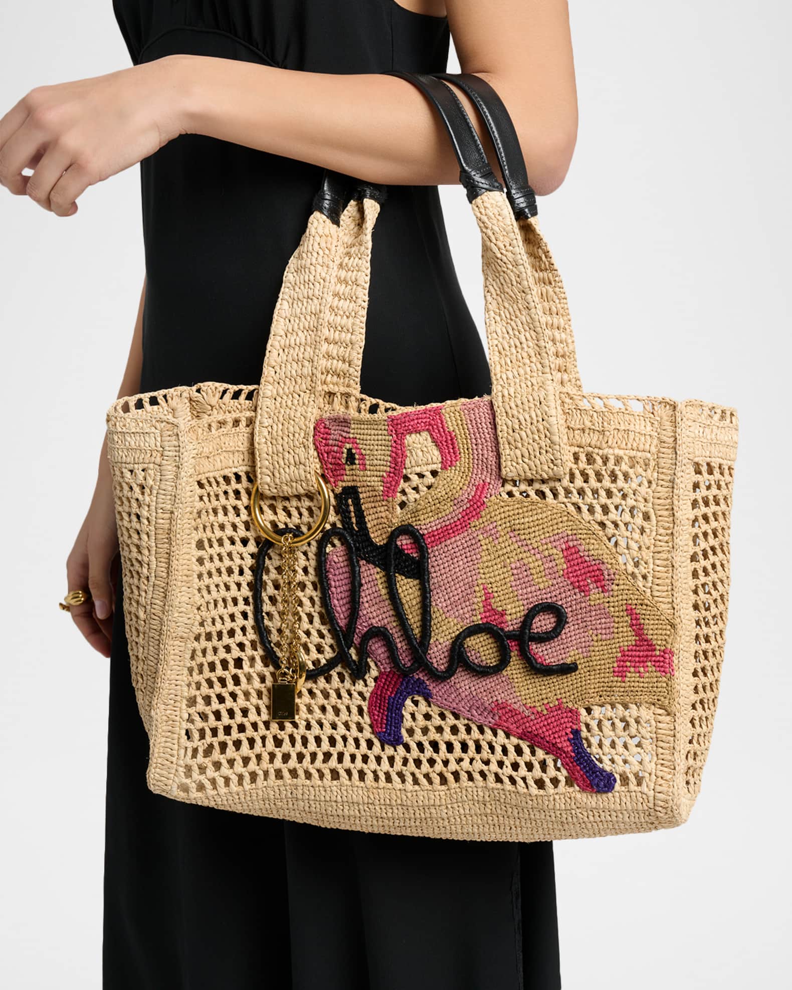 Chloe Summer Banana East-West Raffia Tote Bag | Neiman Marcus