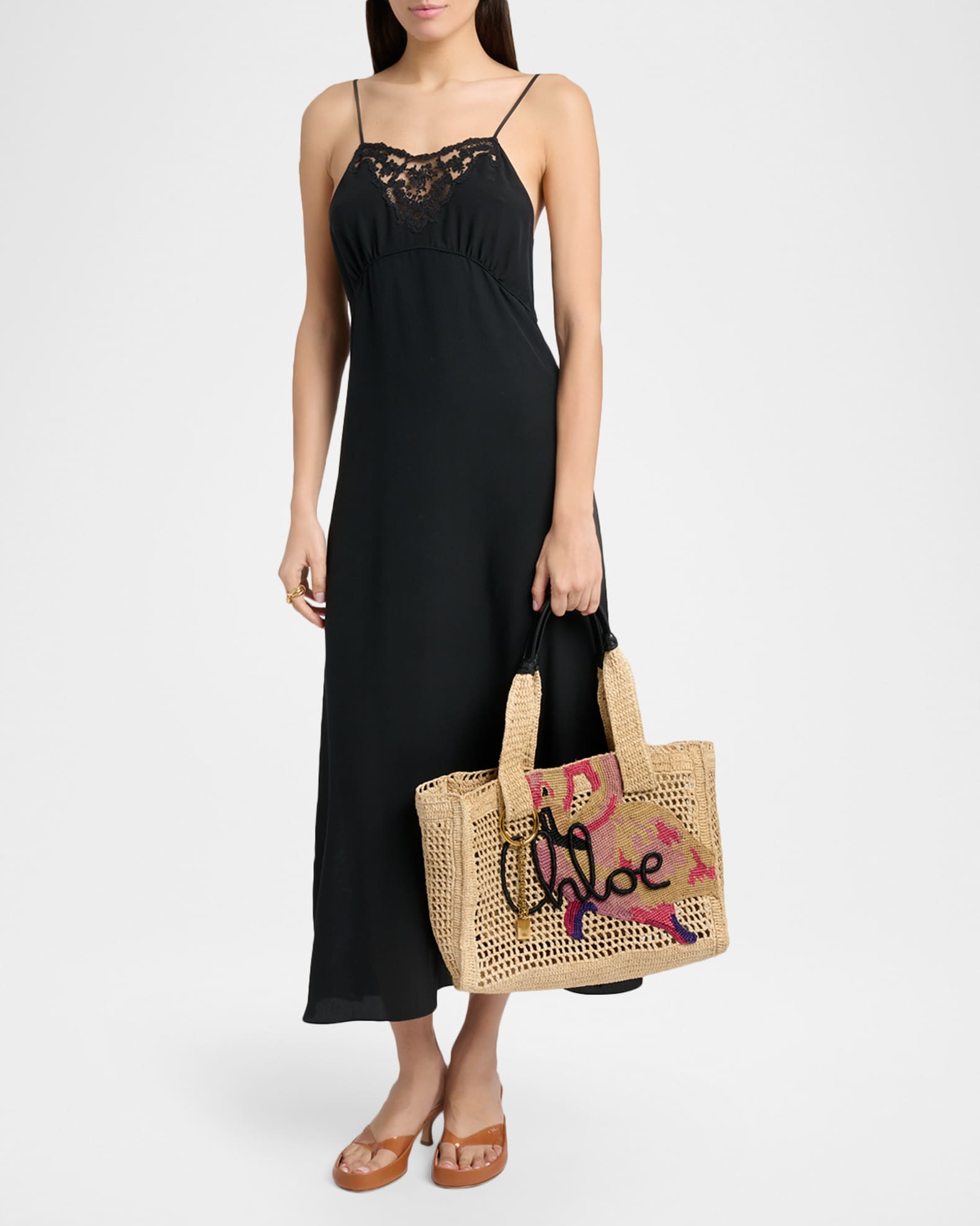 Chloe Summer Banana East-West Raffia Tote Bag | Neiman Marcus