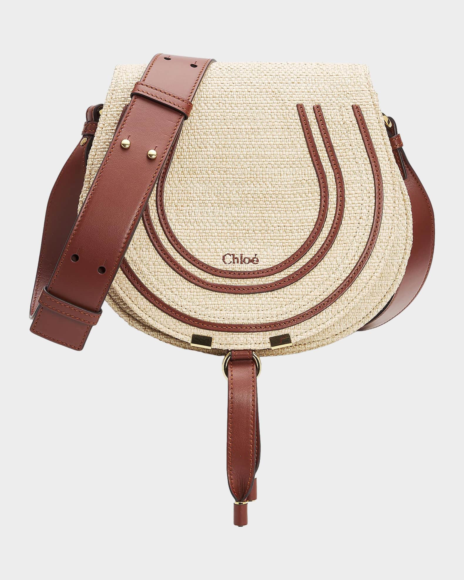 Chloe Marcie Raffia Saddle Crossbody Bag | Neiman Marcus