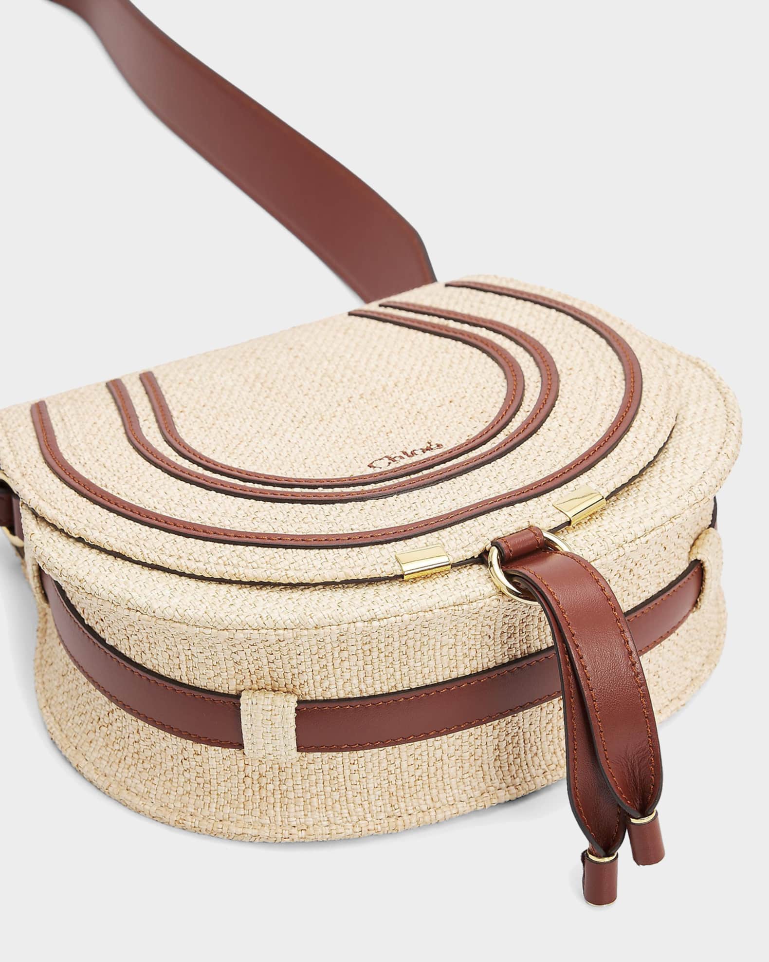 chloe マーシー　ラフィア&レザー　クロスボディバッグ Chloe Marcie Raffia Saddle Crossbody Bag | Neiman Marcus