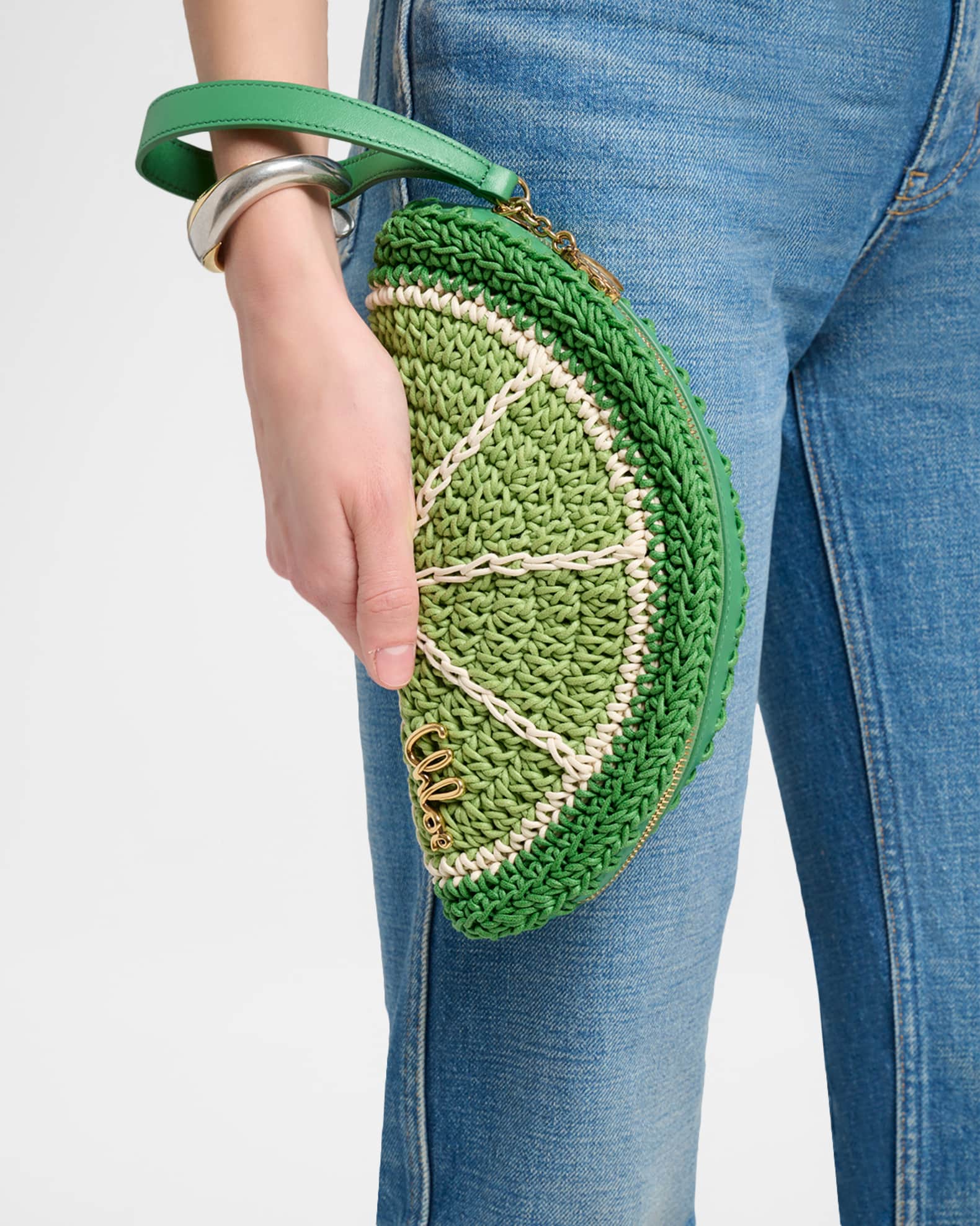 Chloe Tropicus Lime Slice Crochet Pouch Wristlet | Neiman Marcus