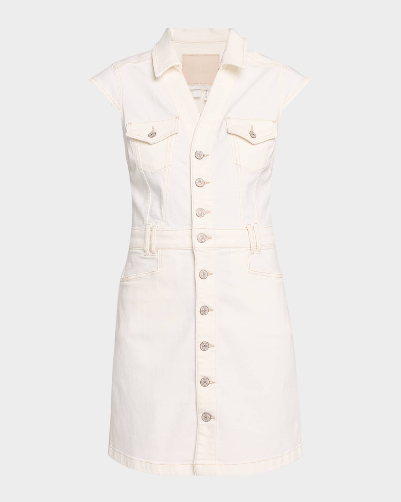 paige denim dress Pleated Mini Denim / L It has welt pockets and silver button up detailing paige washed denim dress 