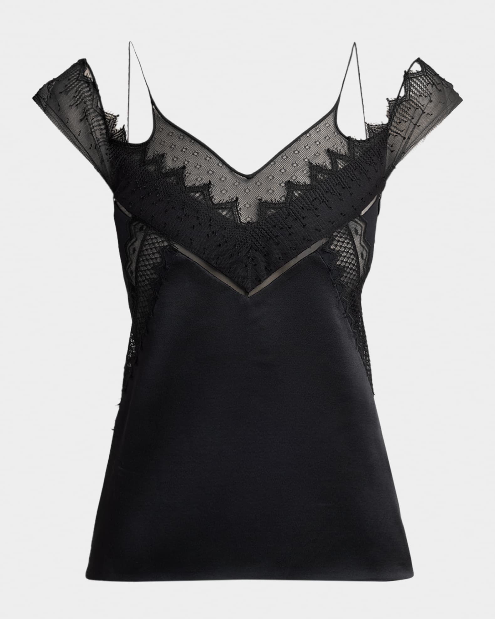 TOM FORD Lace Inset Double-Strap Satin Crepe Blouse | Neiman Marcus