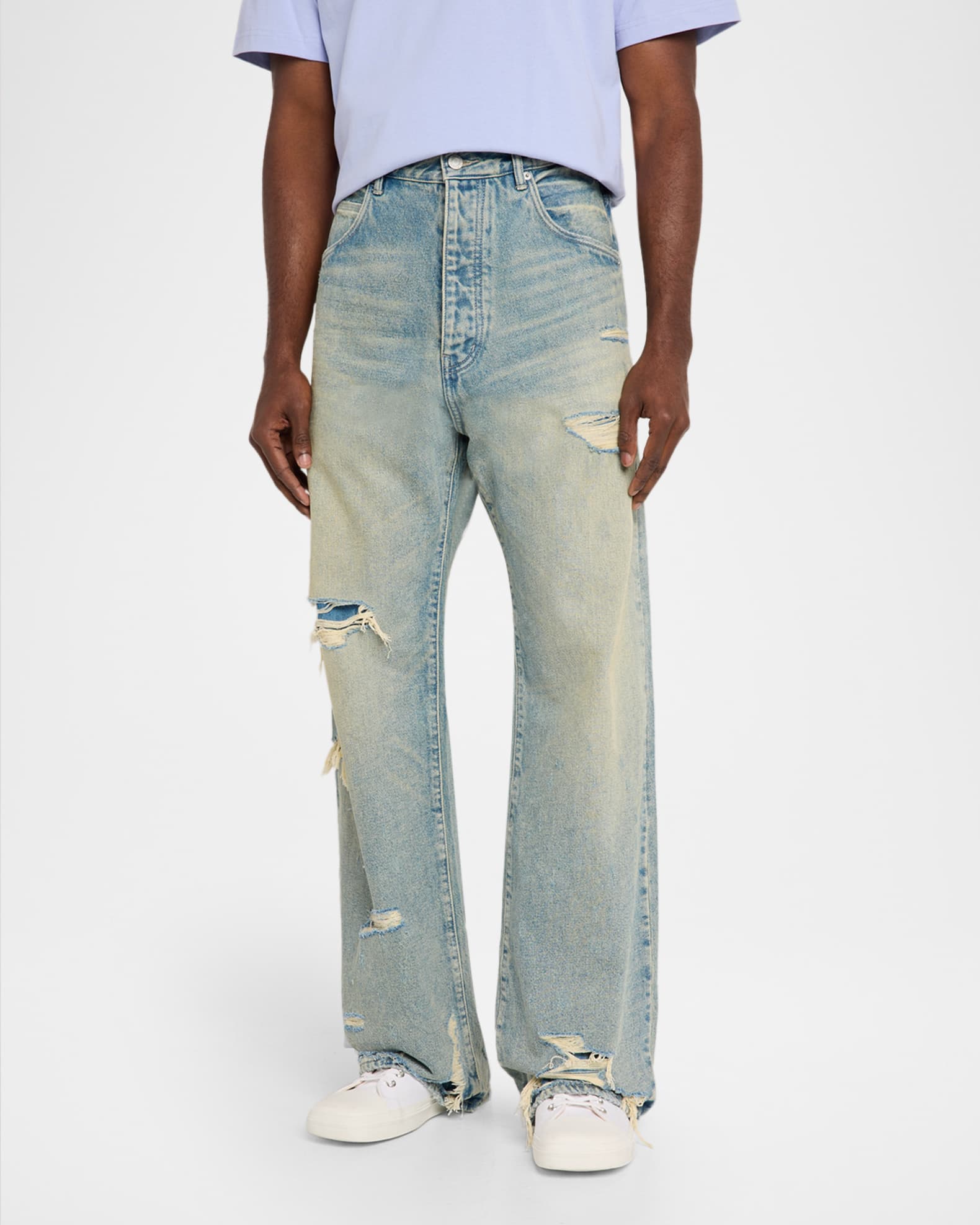 PURPLE Men's Antique-Tinted Destroyed Baggy-Fit Jeans | Neiman Marcus