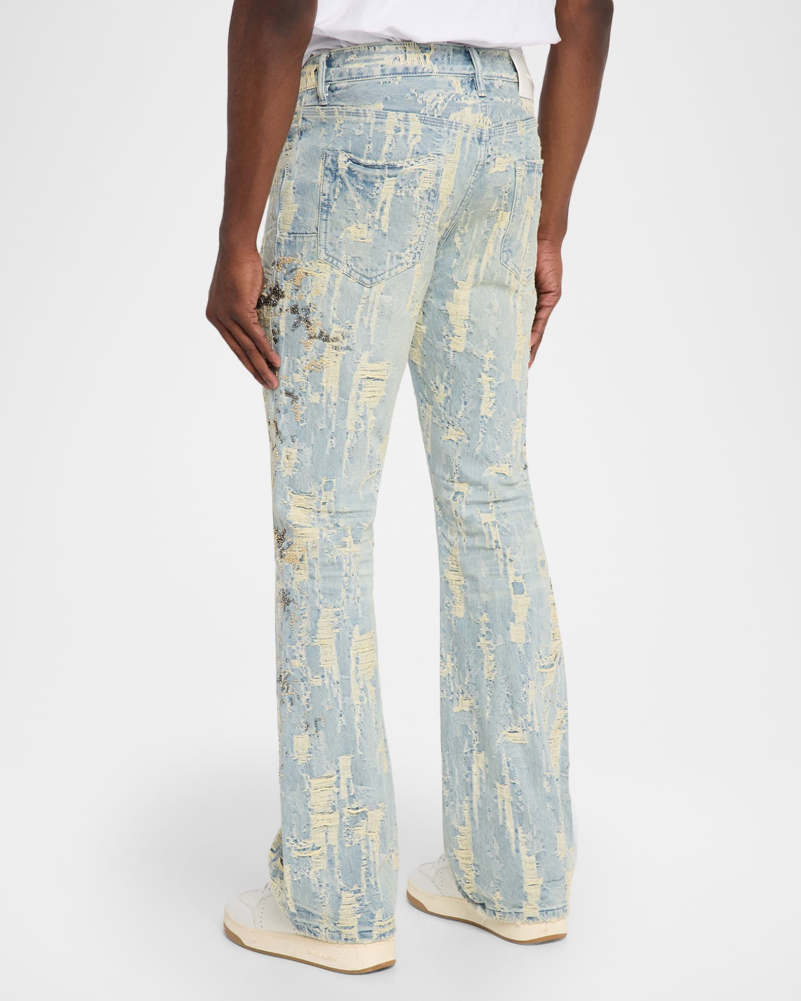 PURPLE Men's P018 Bead Splatter Destroyed Baggy Denim Jeans