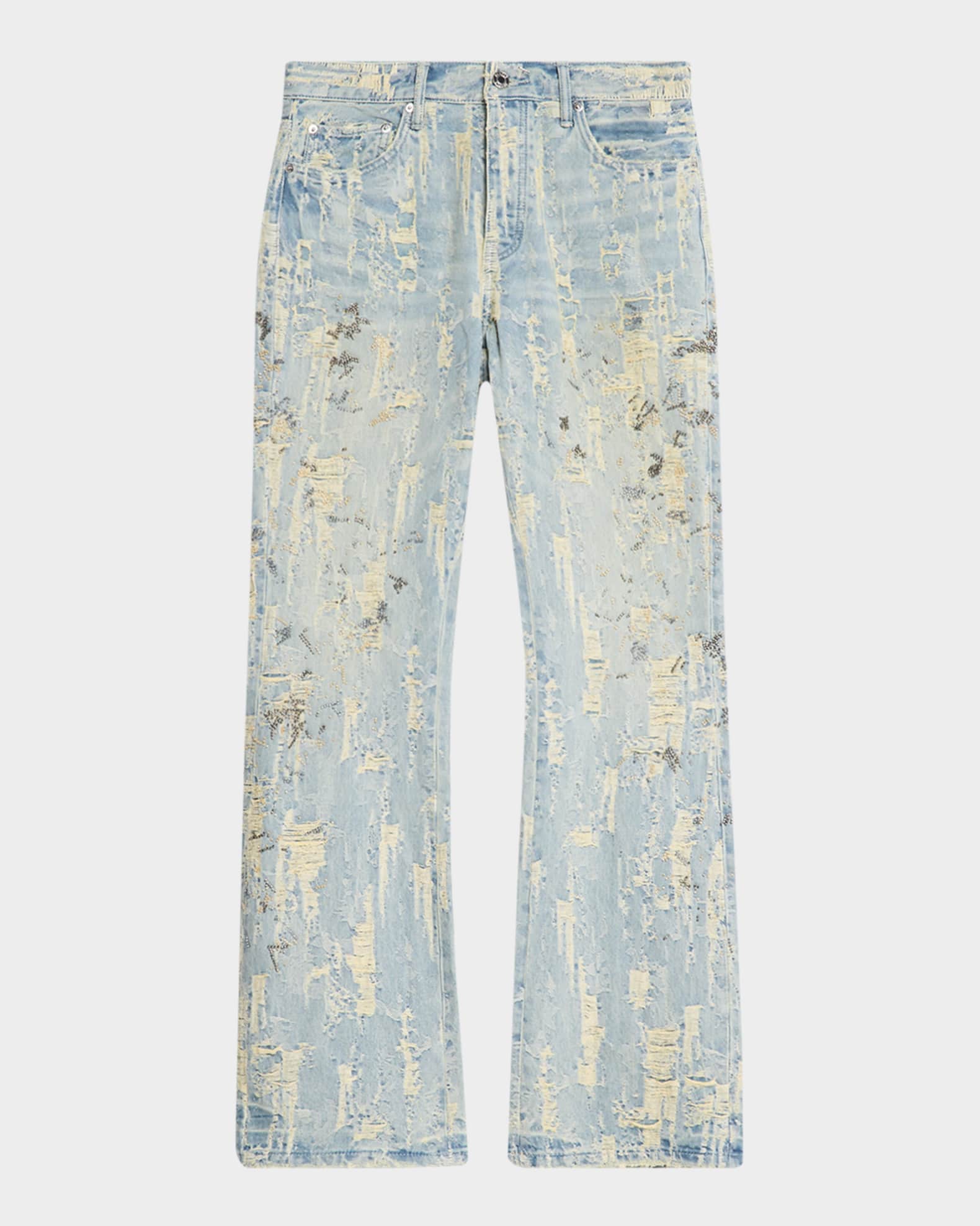 PURPLE Men's P018 Bead Splatter Destroyed Baggy Denim Jeans