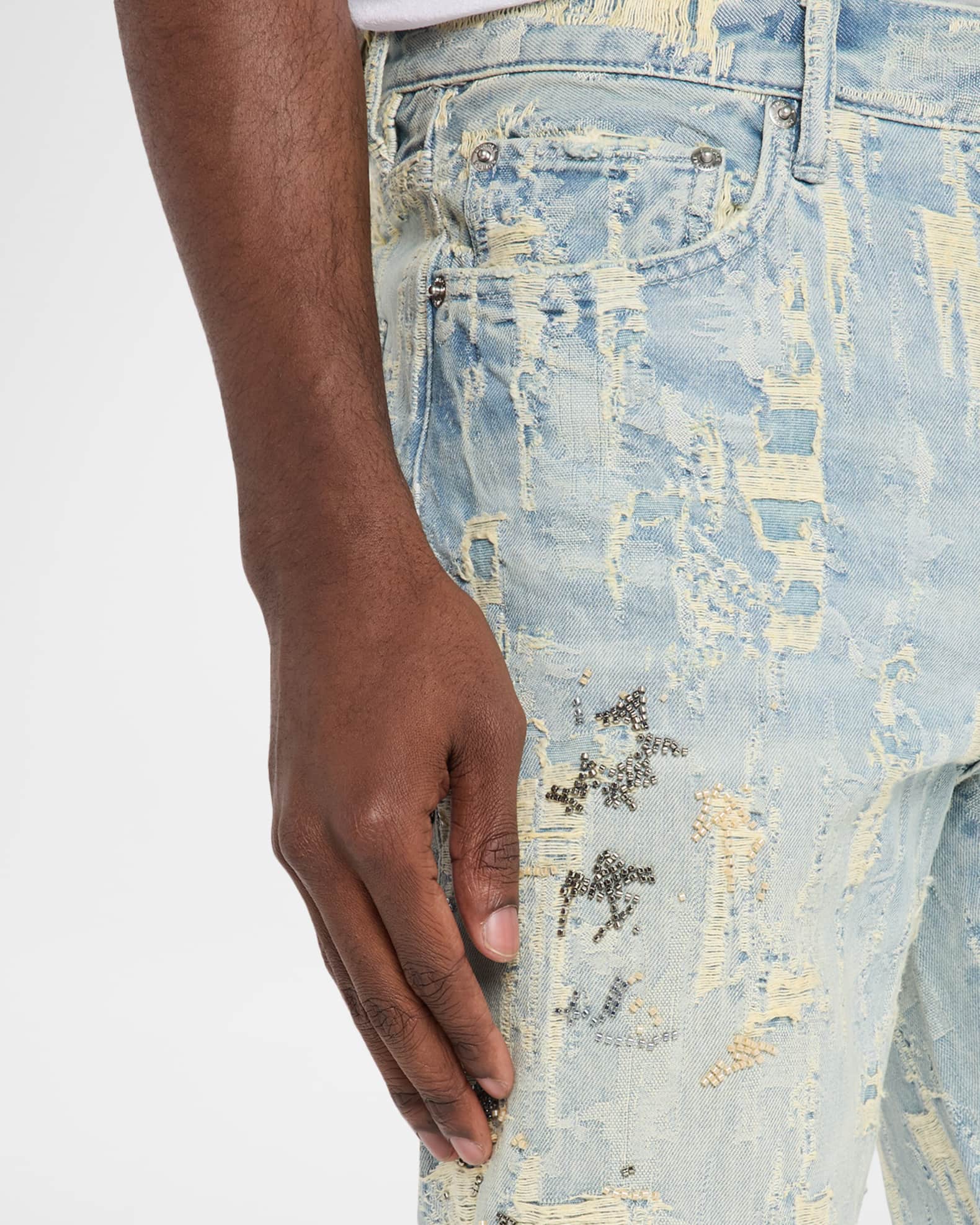 PURPLE Men's P018 Bead Splatter Destroyed Baggy Denim Jeans