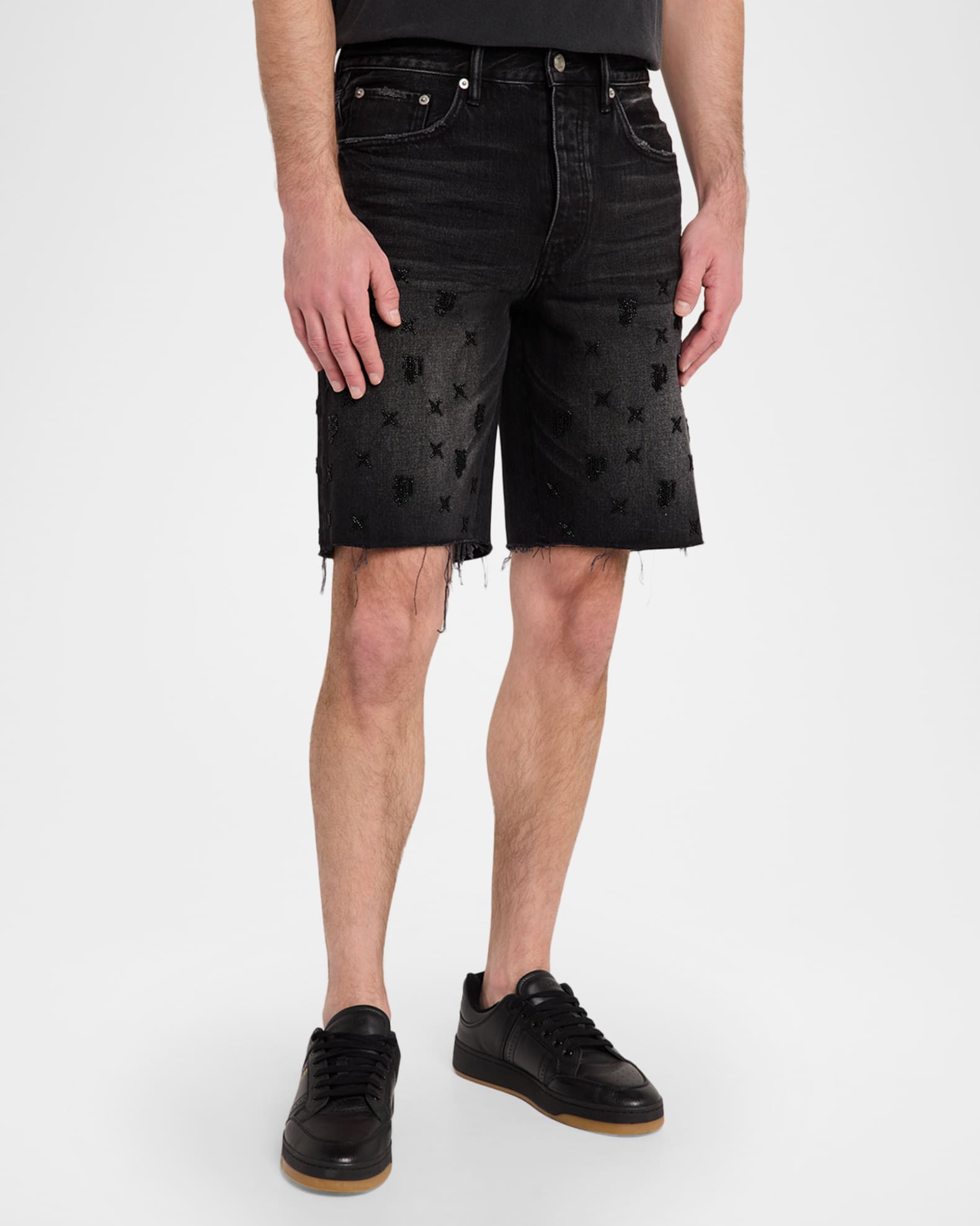 PURPLE Men's P059 Beaded Monogram Shorts | Neiman Marcus