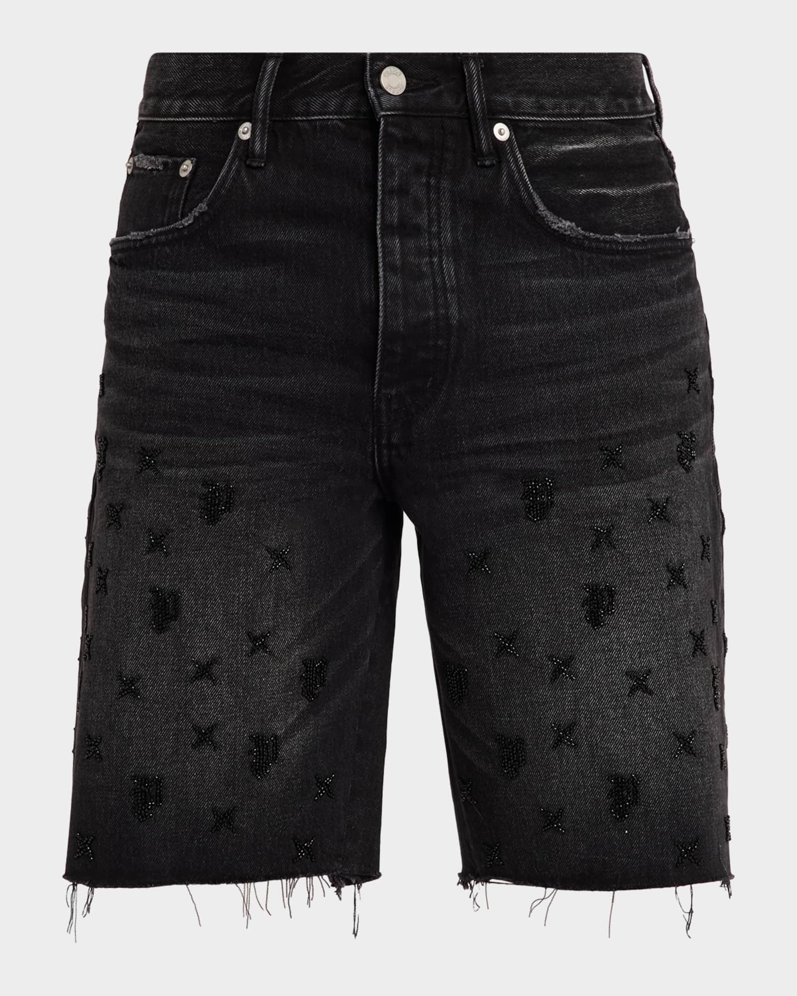 PURPLE Men's P059 Beaded Monogram Shorts | Neiman Marcus