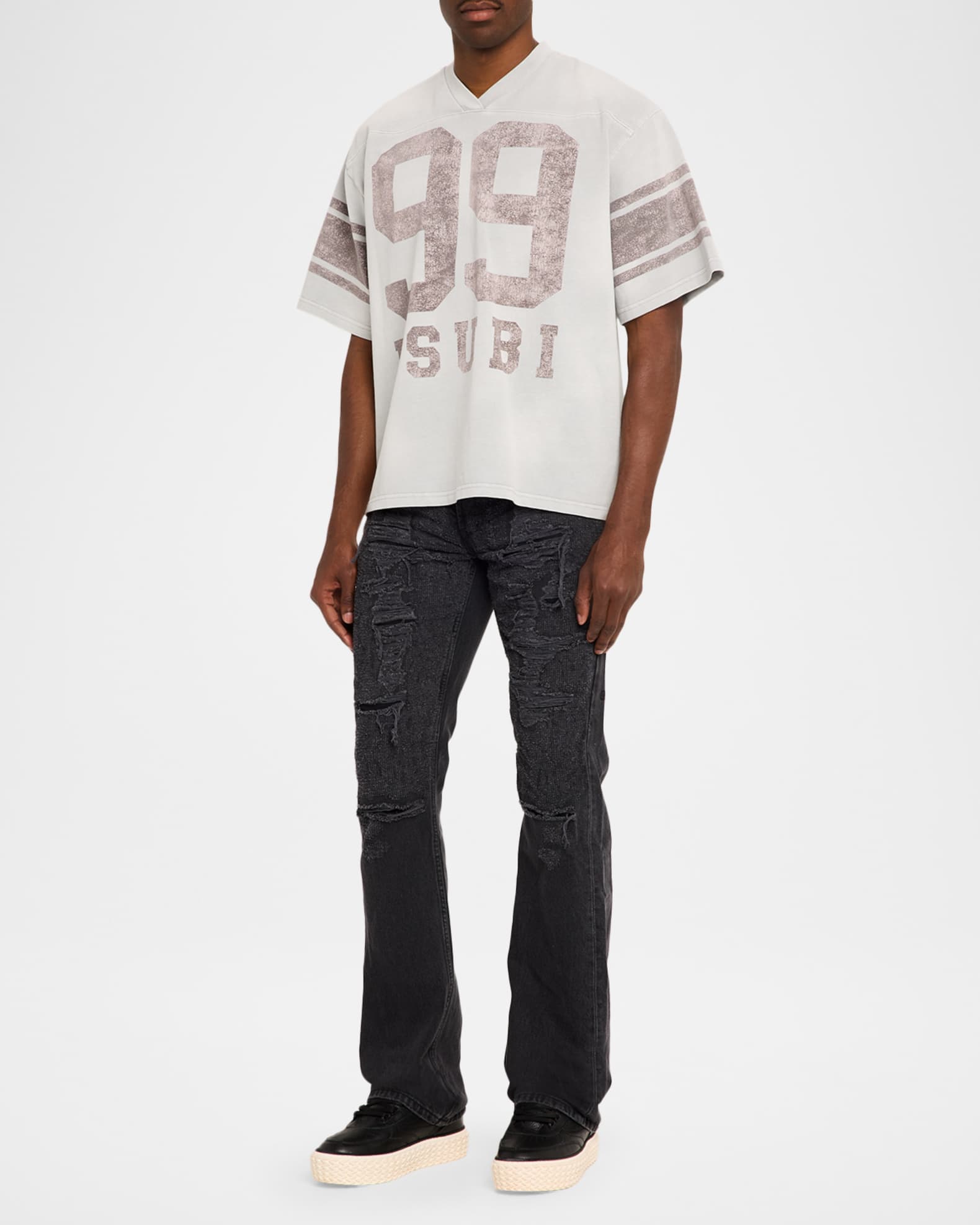 Ksubi Men's Bronko Asher Trashed Distressed Bootcut Jeans | Neiman