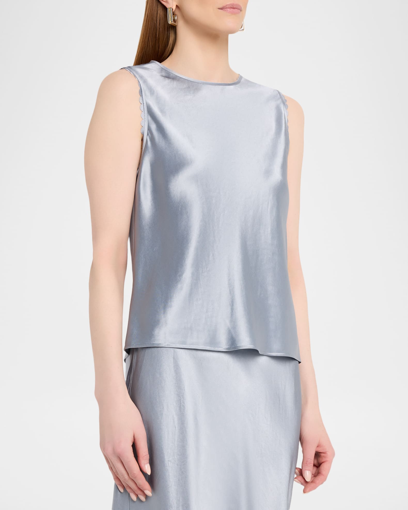 Vince Scallop-Trim Sleeveless Satin Top | Neiman Marcus