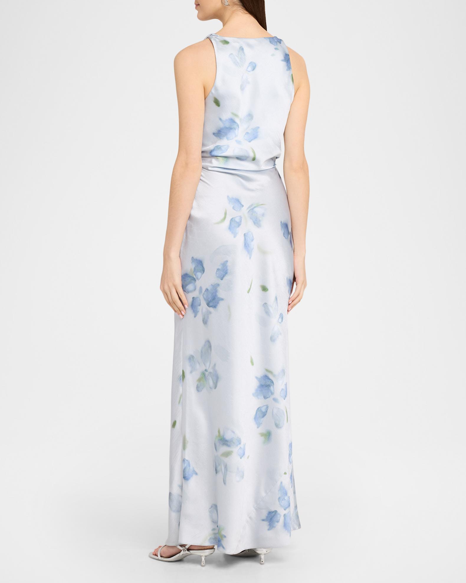 Women's Petal Blur Satin Twist-Shoulder Dress, Soft Grey, Size 14