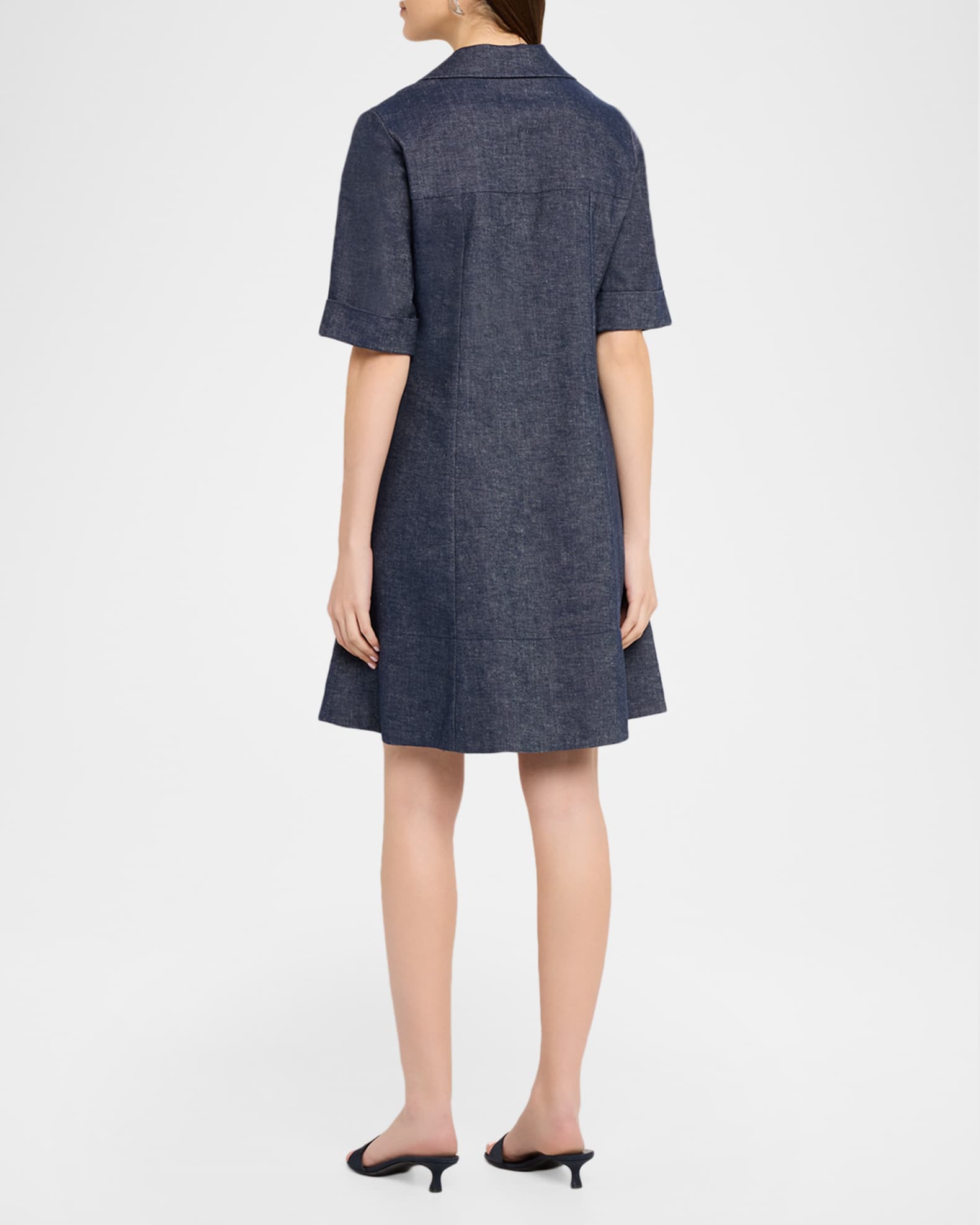 Vince Short-Sleeve A-Line Chambray Dress | Neiman Marcus