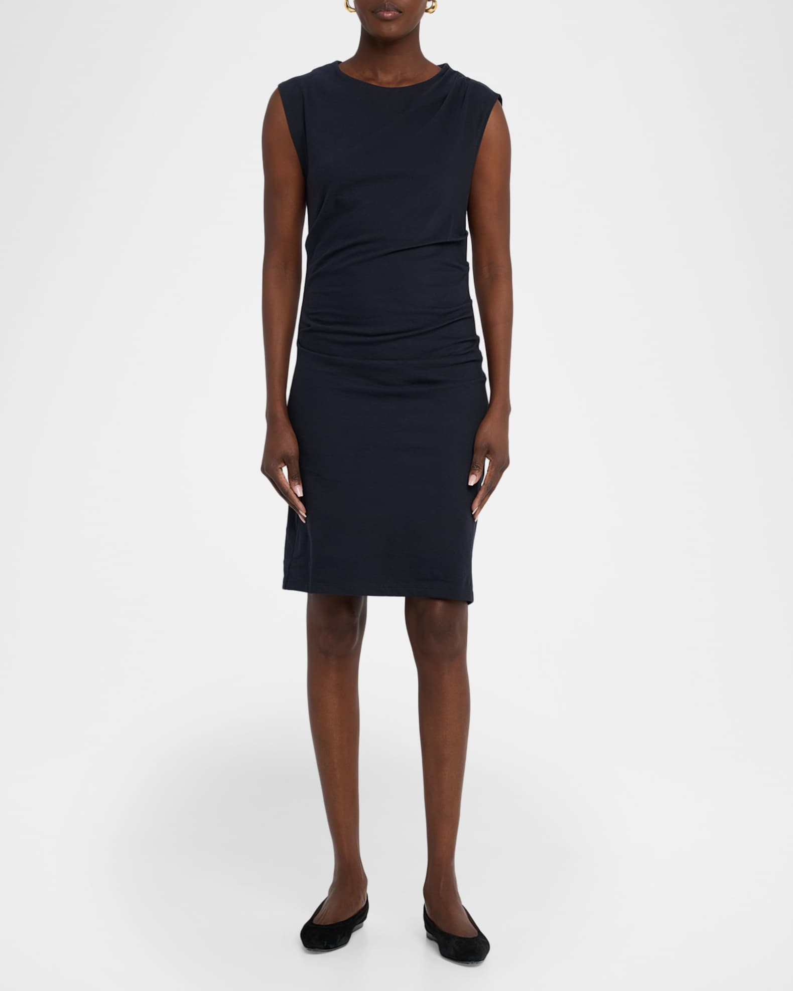 Vince Sleeveless Twist Draped Cotton Dress | Neiman Marcus