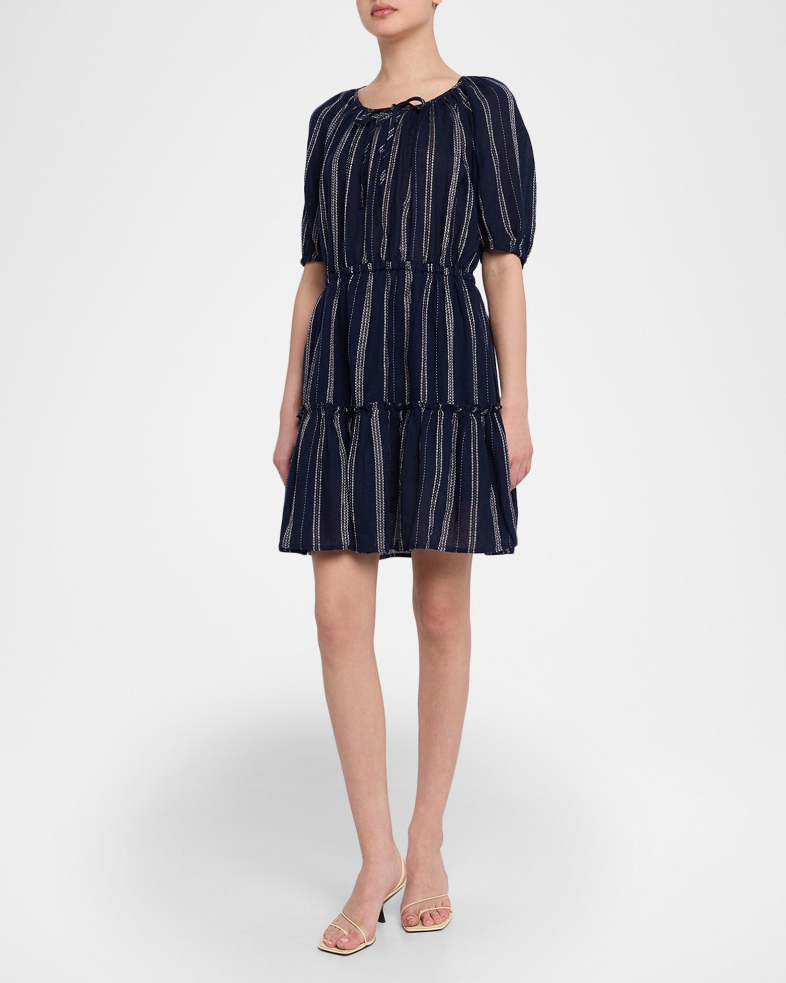 Rails Saba Stripe Linen Puff-Sleeve Mini Dress | Neiman Marcus