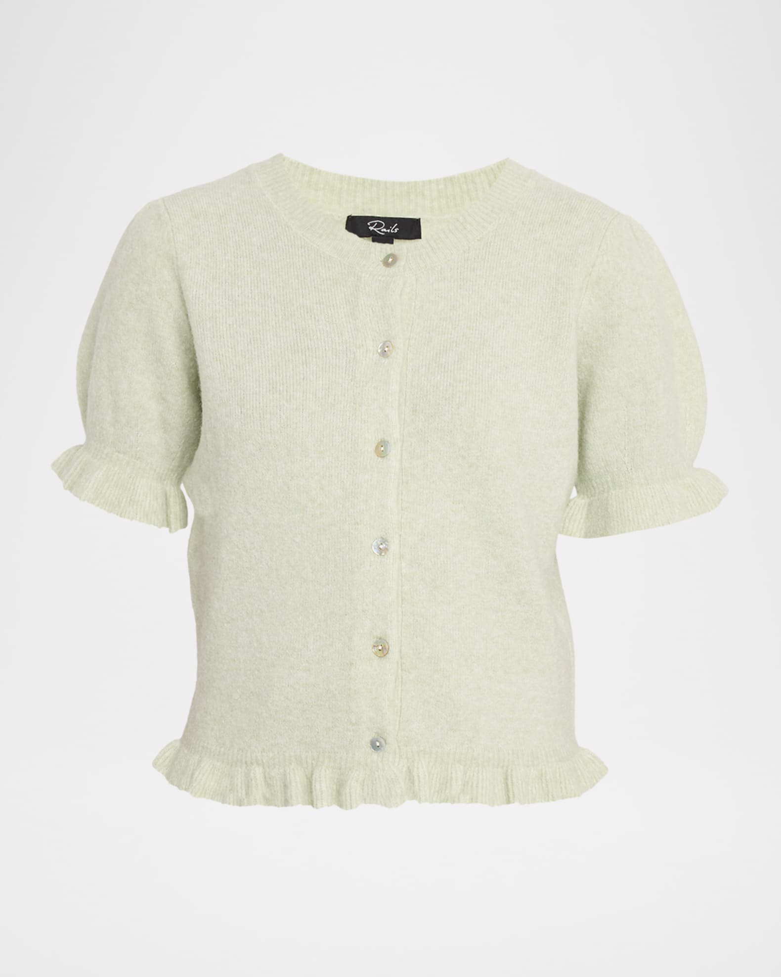 Rails Lora Ruffle-Trim Puff-Sleeve Cardigan | Neiman Marcus