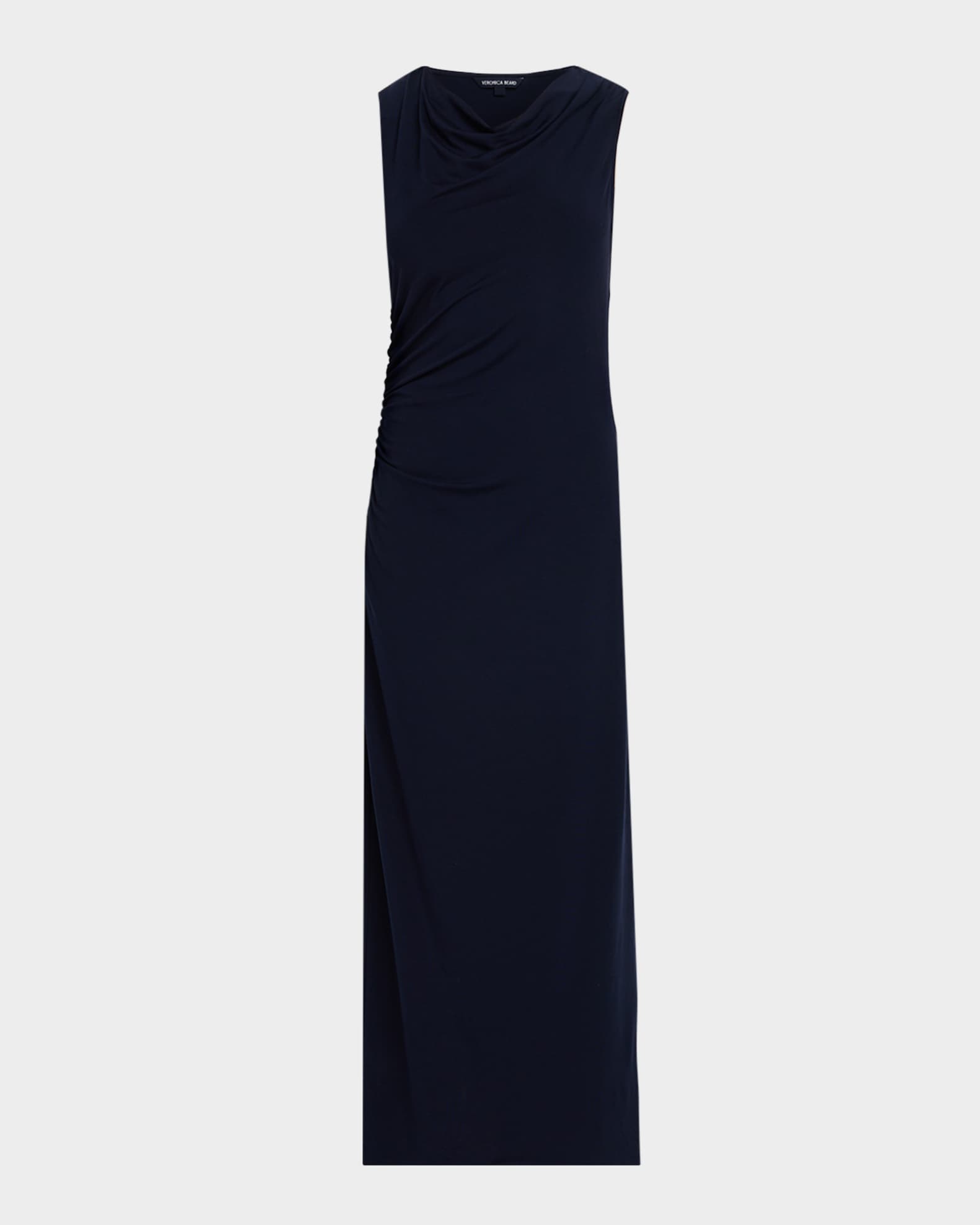 veronica beard pima ruched dress Veronica Beard Lana Scarf-Print Midi Dress | Blue Jay Multi