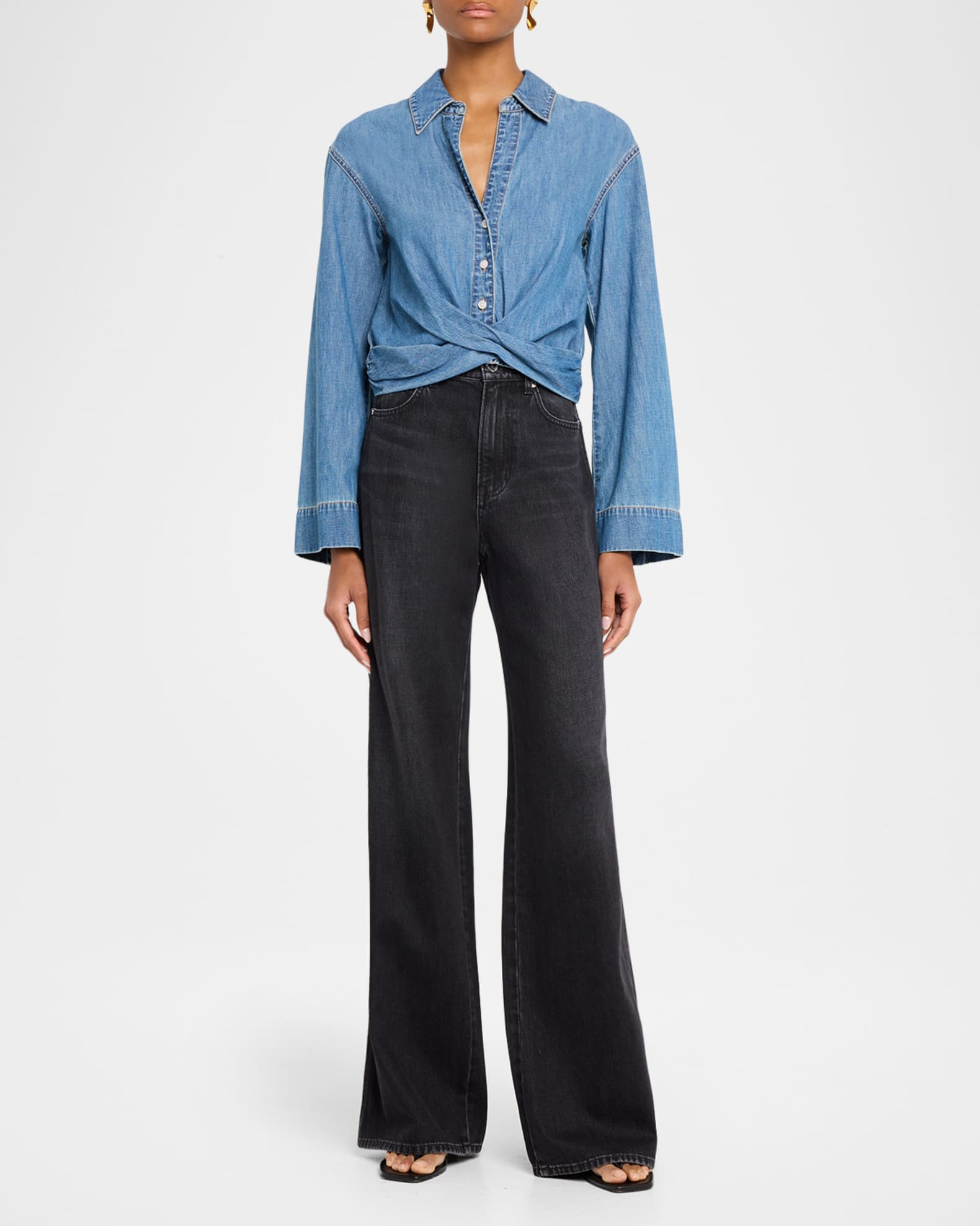 Veronica Beard Timothy Twist-Front Denim Shirt | Neiman Marcus