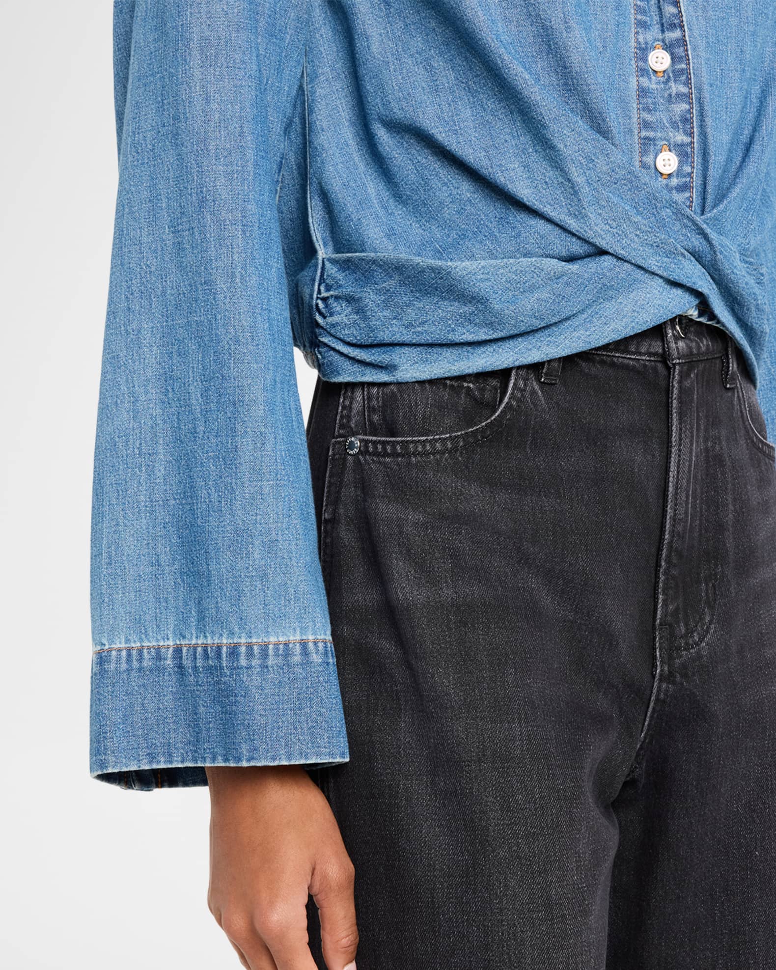 Veronica Beard Timothy Twist-Front Denim Shirt | Neiman Marcus