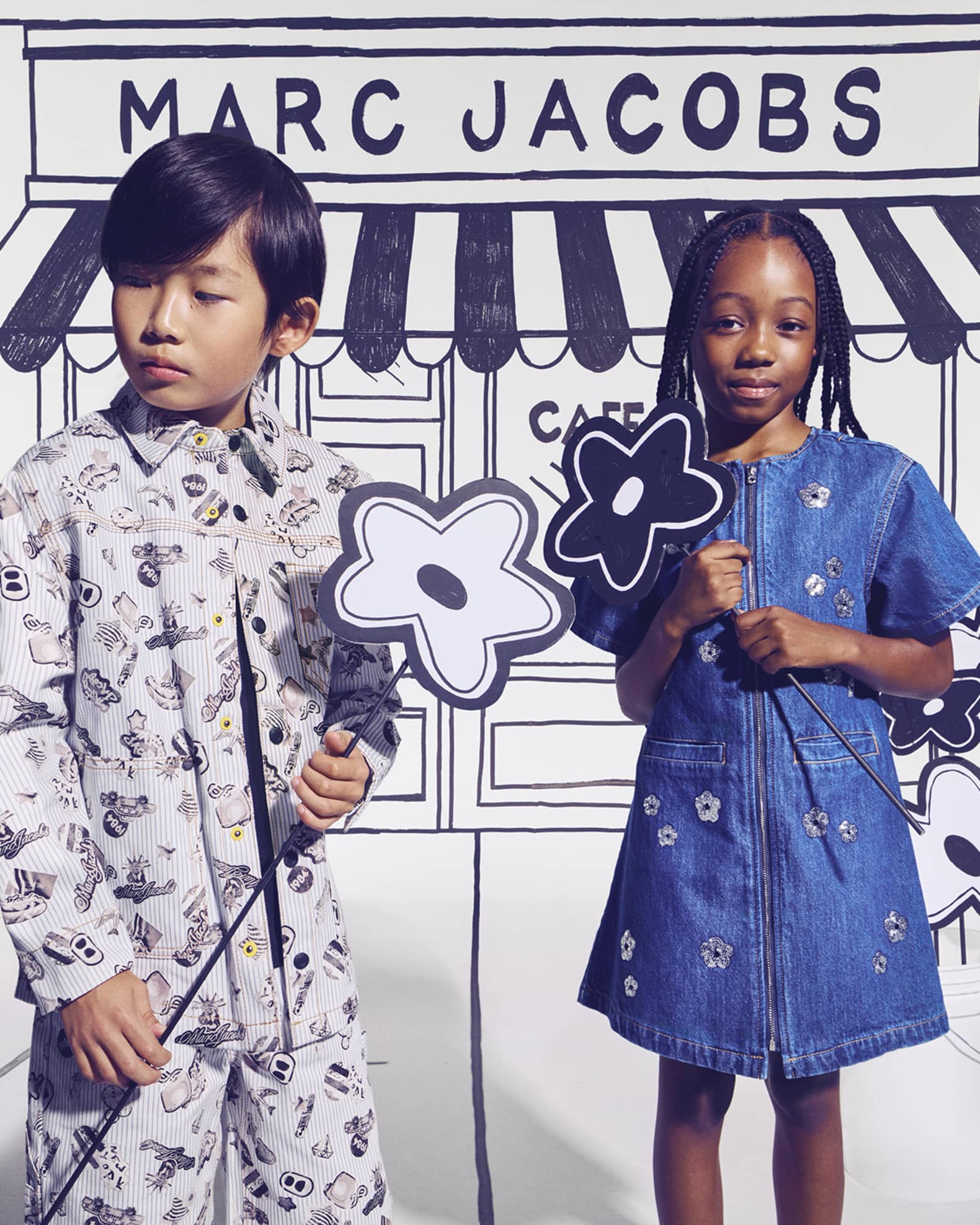 Marc Jacobs Girl's The Sequin Daisy Denim Dress, Size 4-6 | Neiman Marcus