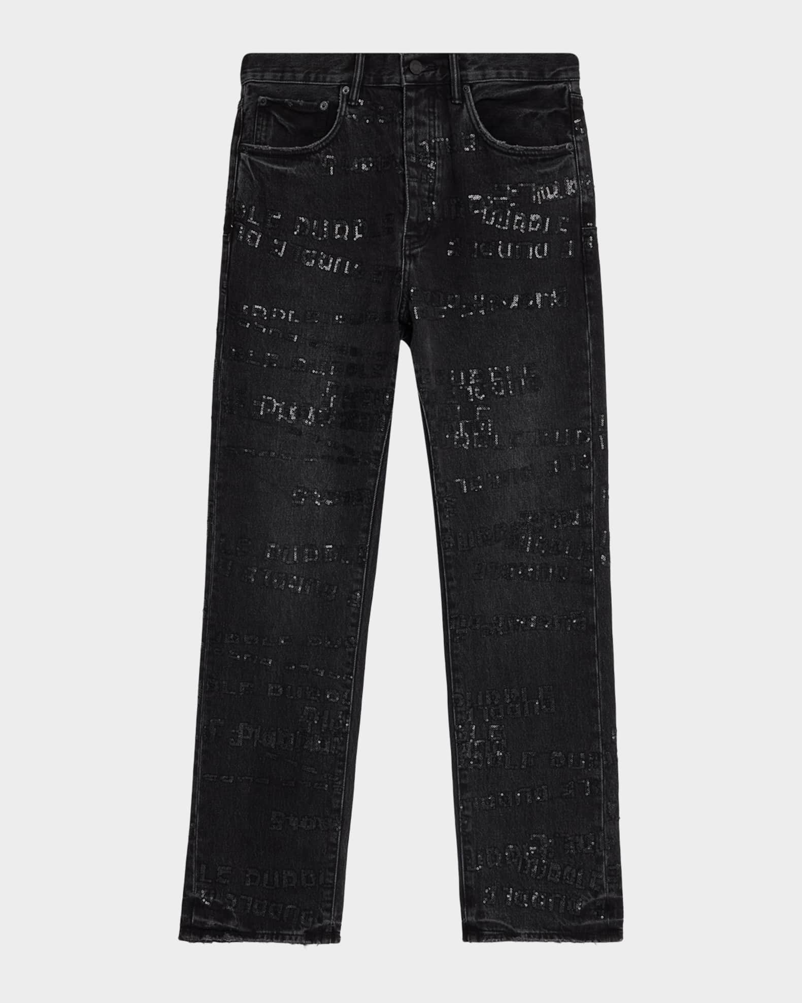 PURPLE Men's P011 Sequins Wordmark Jeans | Neiman Marcus