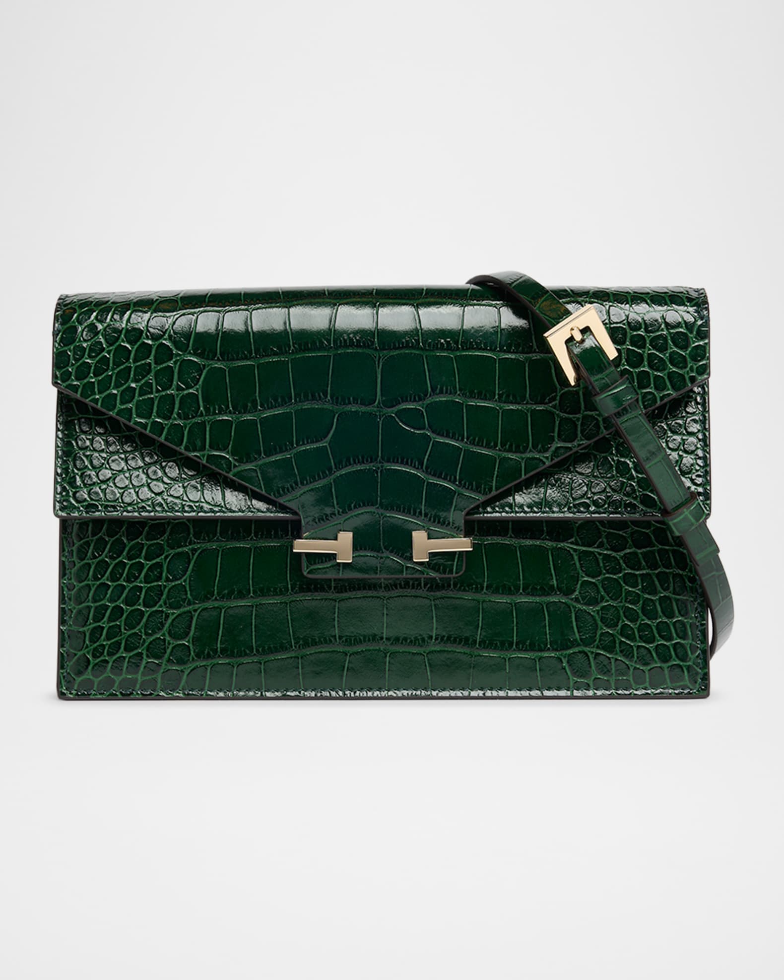 TOM FORD Small Croc-Embossed Leather T-Clasp Clutch Bag | Neiman