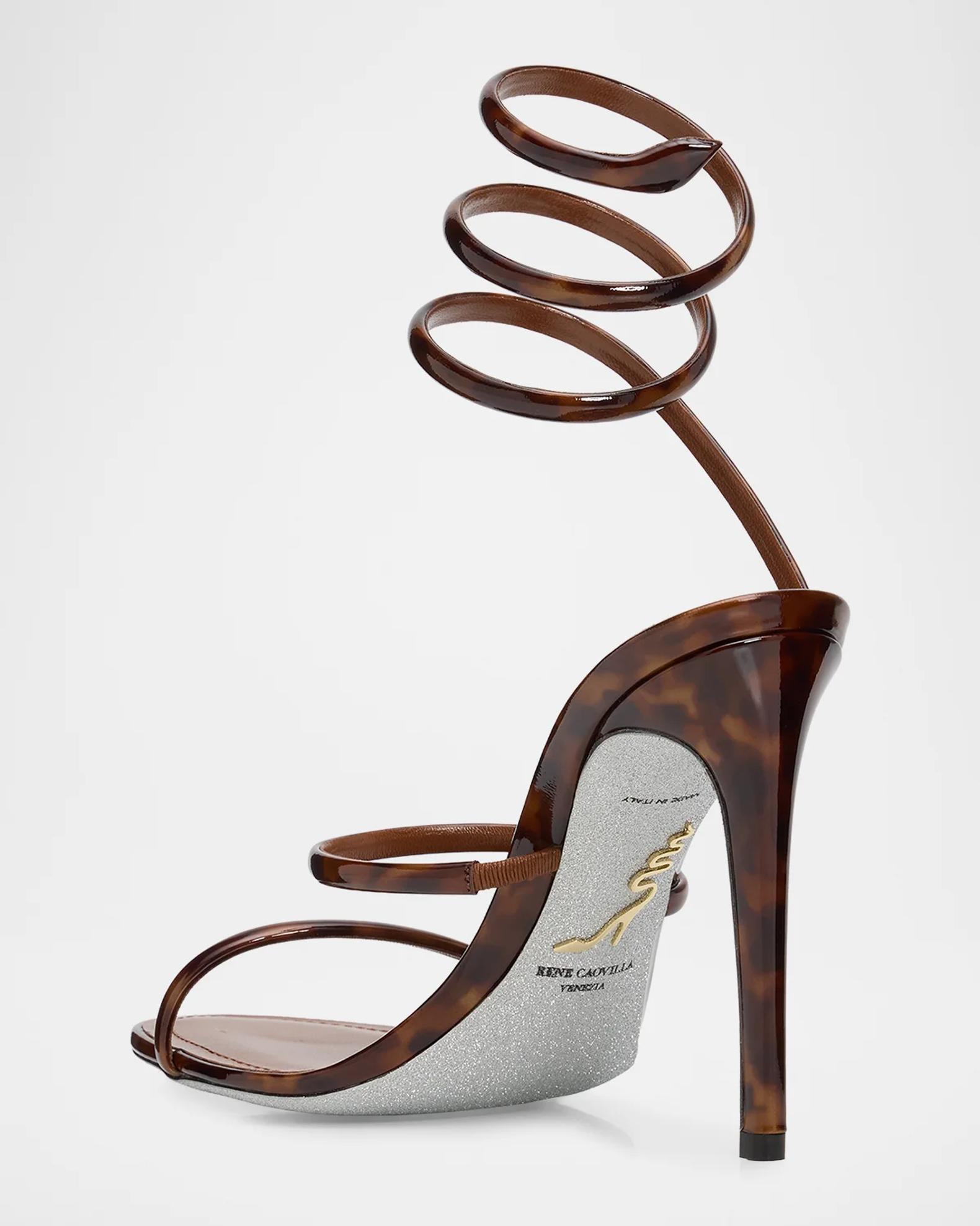 Rene Caovilla 105mm Cleo Tortoiseshell Patent Leather Snake-Wrap