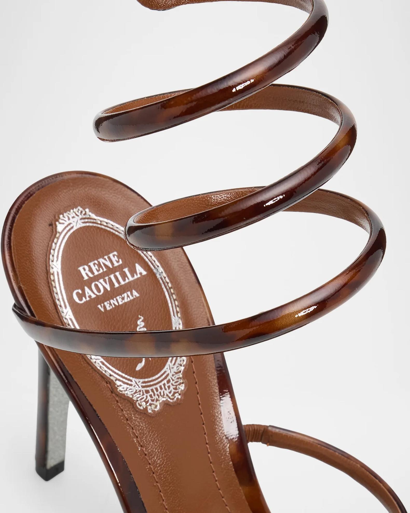 Rene Caovilla 105mm Cleo Tortoiseshell Patent Leather Snake-Wrap