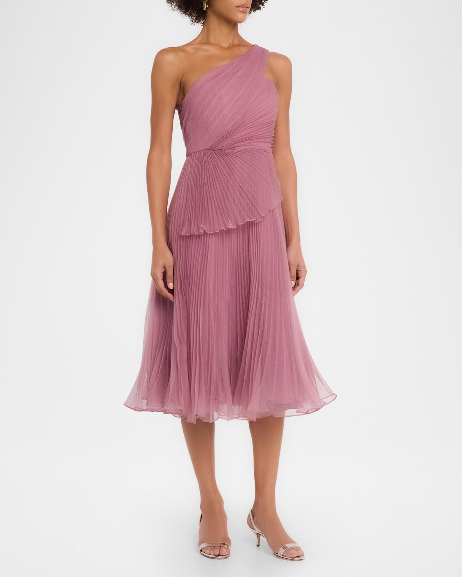 cece asymmetrical dress Theia Pleated One-Shoulder Organza Midi Dress, Dusk, Women's, 0 Cocktail & Party Wedding Guest Dresses One-Shoulder Dresses Color:M-Dusty Blue line silhouette and a LowStock:42520418058291 GL3495 Bead Sequin Mesh