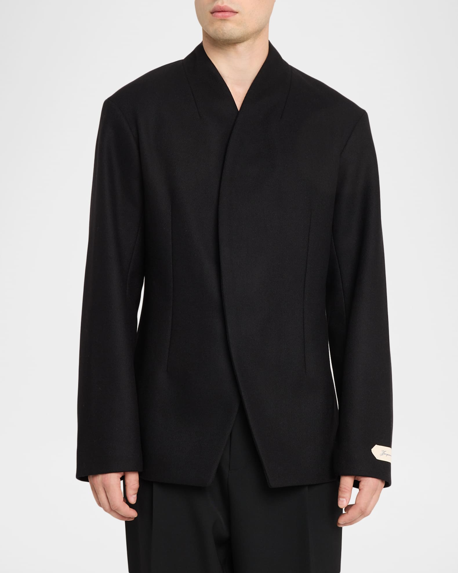 Jacquemus Men's Bastide Collarless Tailored Wool Jacket | Neiman