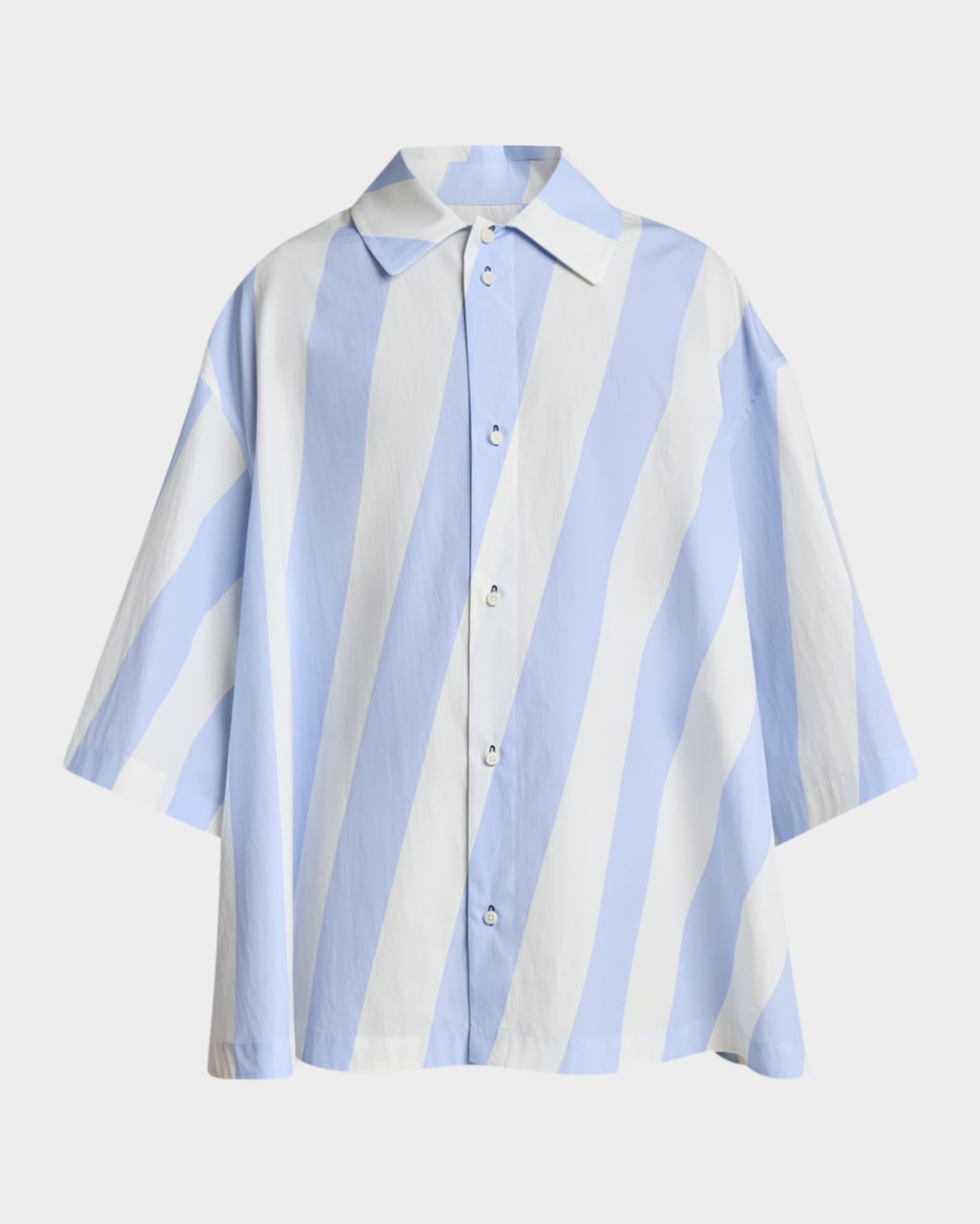 Jacquemus Men's The Triangle Stripe Poplin Flared Short-Sleeve