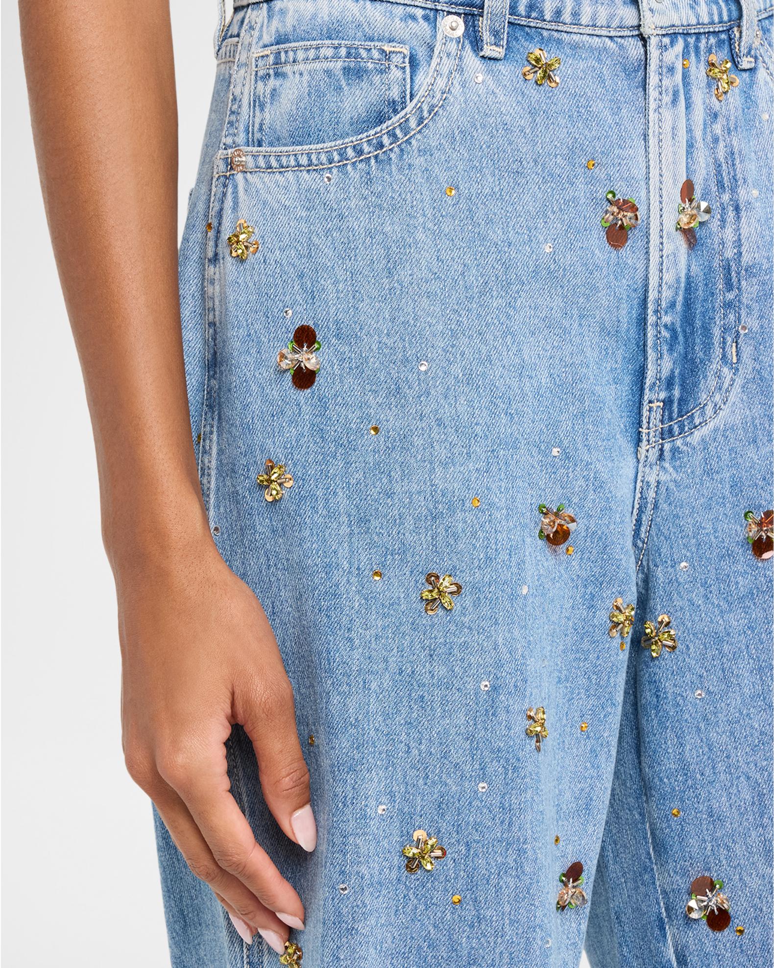 Veronica Beard Kasey Embellished Denim Mid-Rise Wide-Leg Jeans
