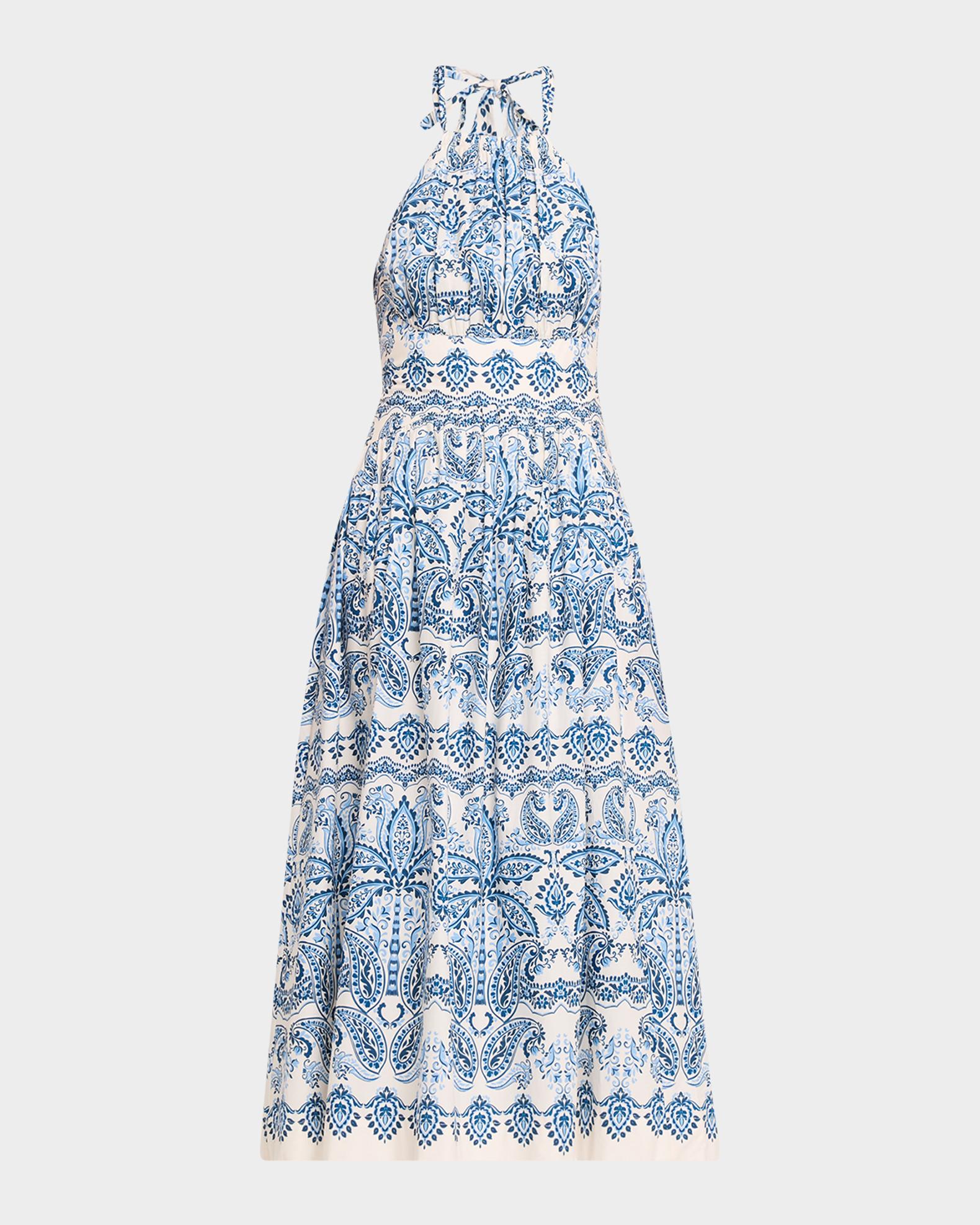 cara cara blue and white dress Women's Denise Halterneck Midi - Palm Paisley Sky sub-category:KIDS DRESSES Blue Cheese Dressing (Classic Size:OXL Cara Cara Blue Hill