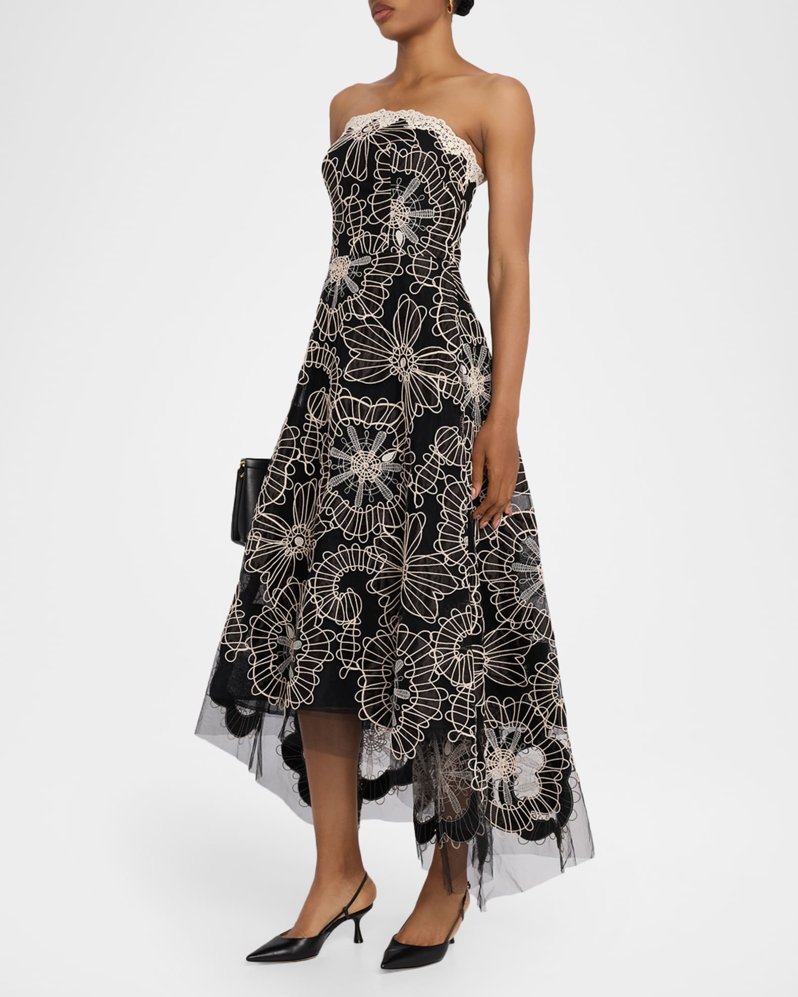 teri jon by rickie freeman floral embroidered tulle midi dress Teri Jon by Rickie Freeman Floral-Embroidered Tulle A-Line Gown