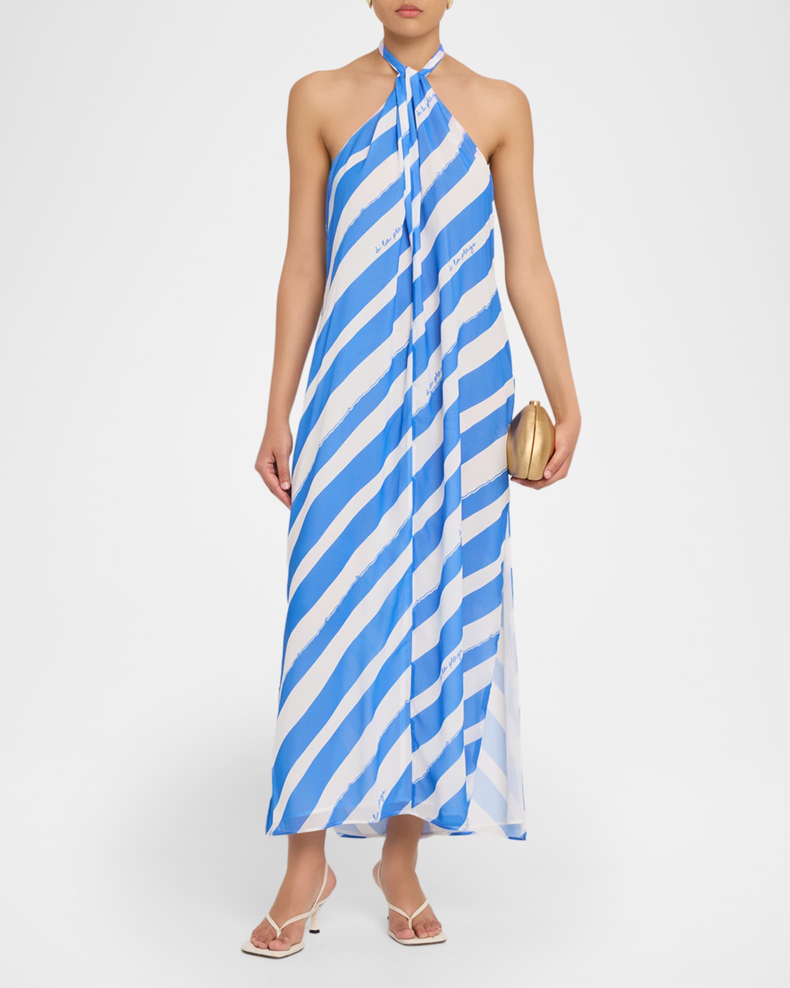Milly Cabana Ava Cross Neck Striped Maxi Dress - Blue/White