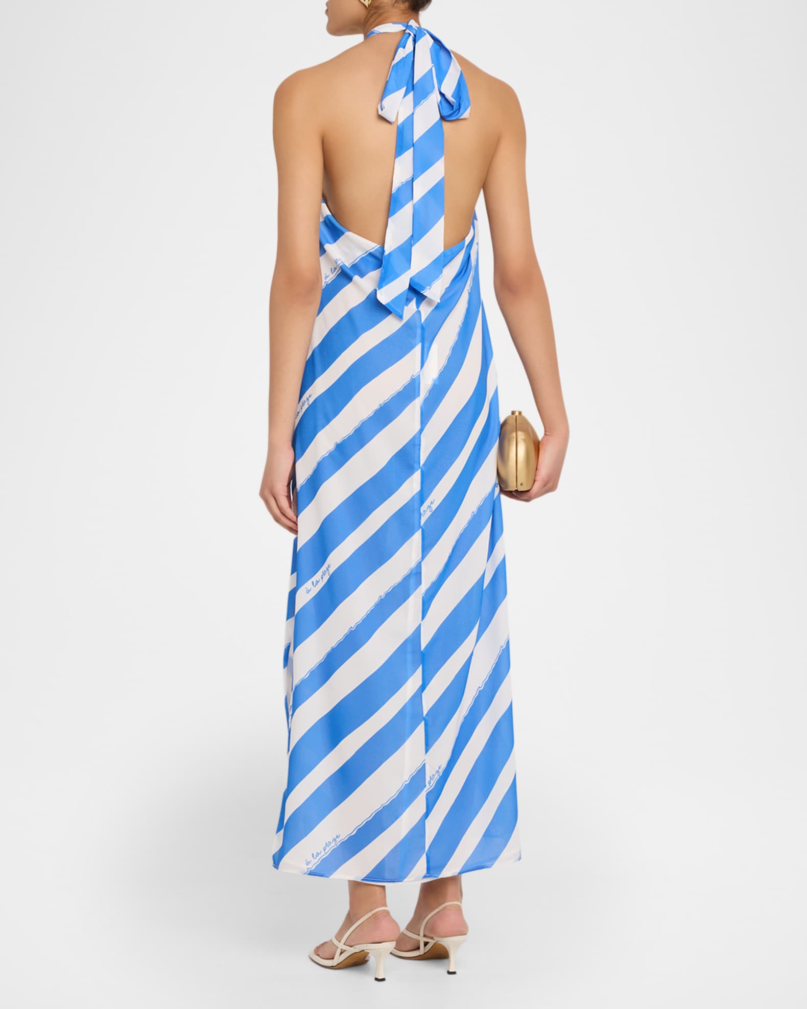 chinese dress ladies Modal Halterneck Maxi Dress in Pink Yellow Stripe - S main image 1